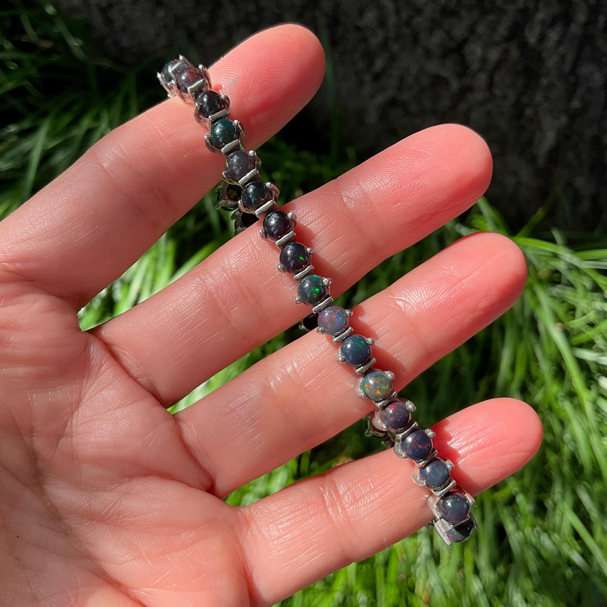 Sterling Silver Natural Black red blue Opal tenis bracelet Colors Of Etnika