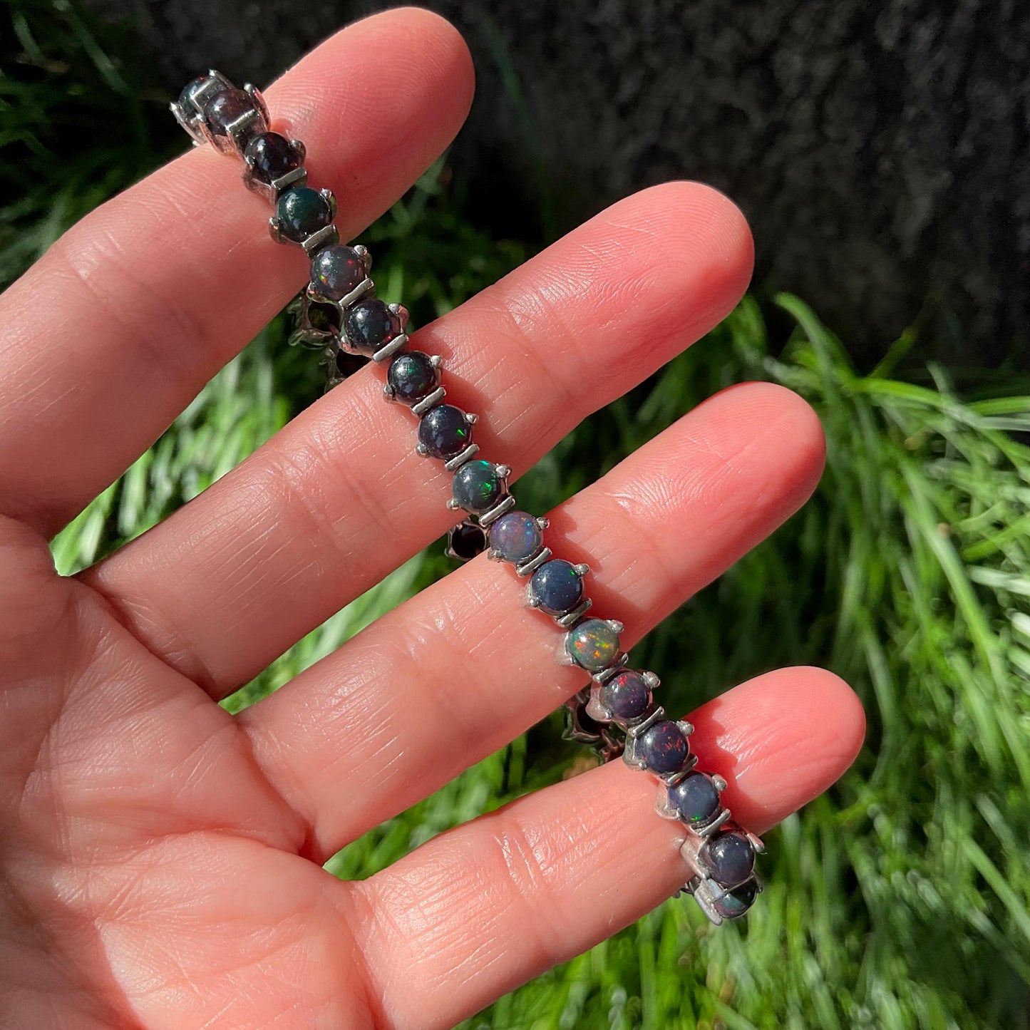 Sterling Silver Natural Black red blue Opal tenis bracelet Colors Of Etnika
