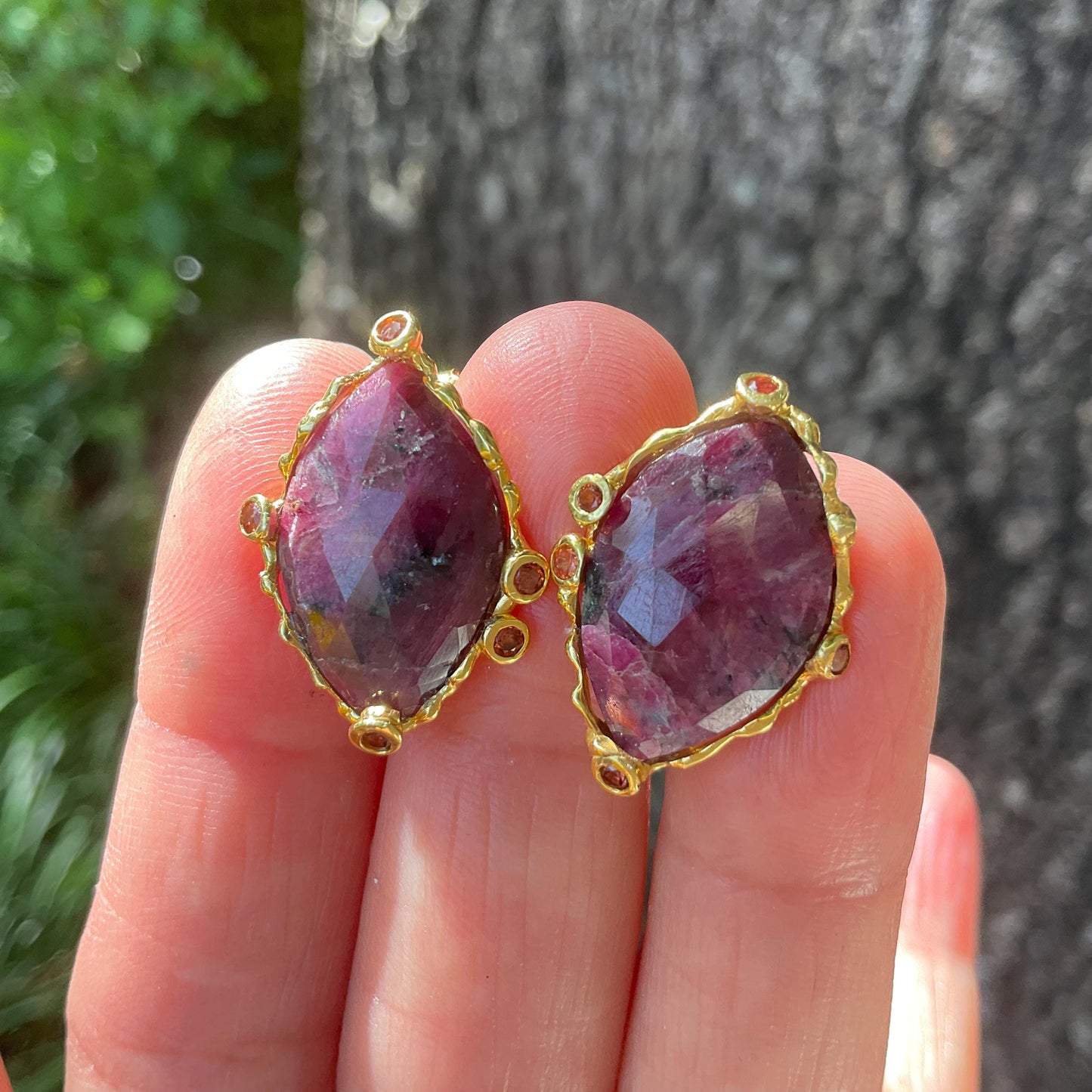 Sterling Silver Natural ruby gold stud Earrings Colors Of Etnika