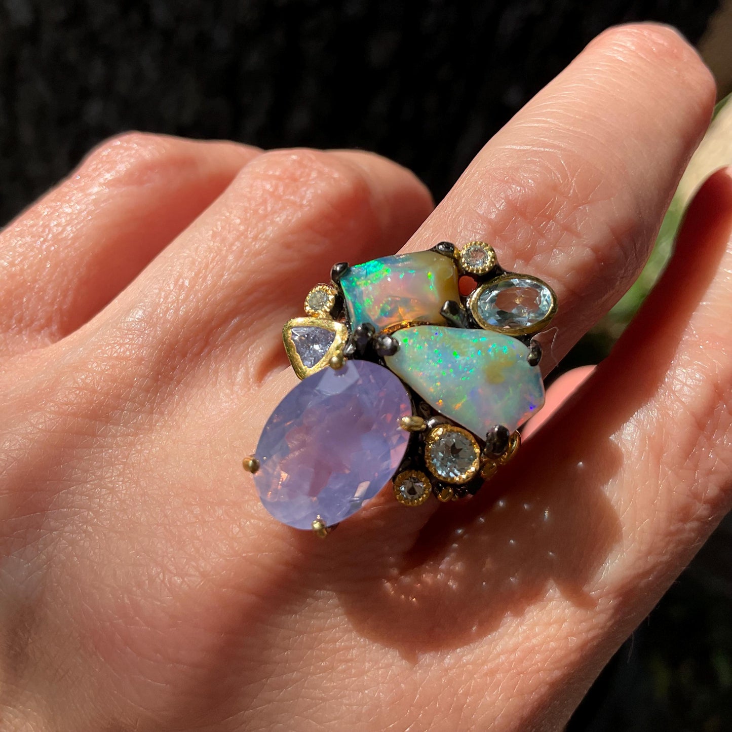 Sterling Silver rainbow opal statement ring 7.5 Colors Of Etnika