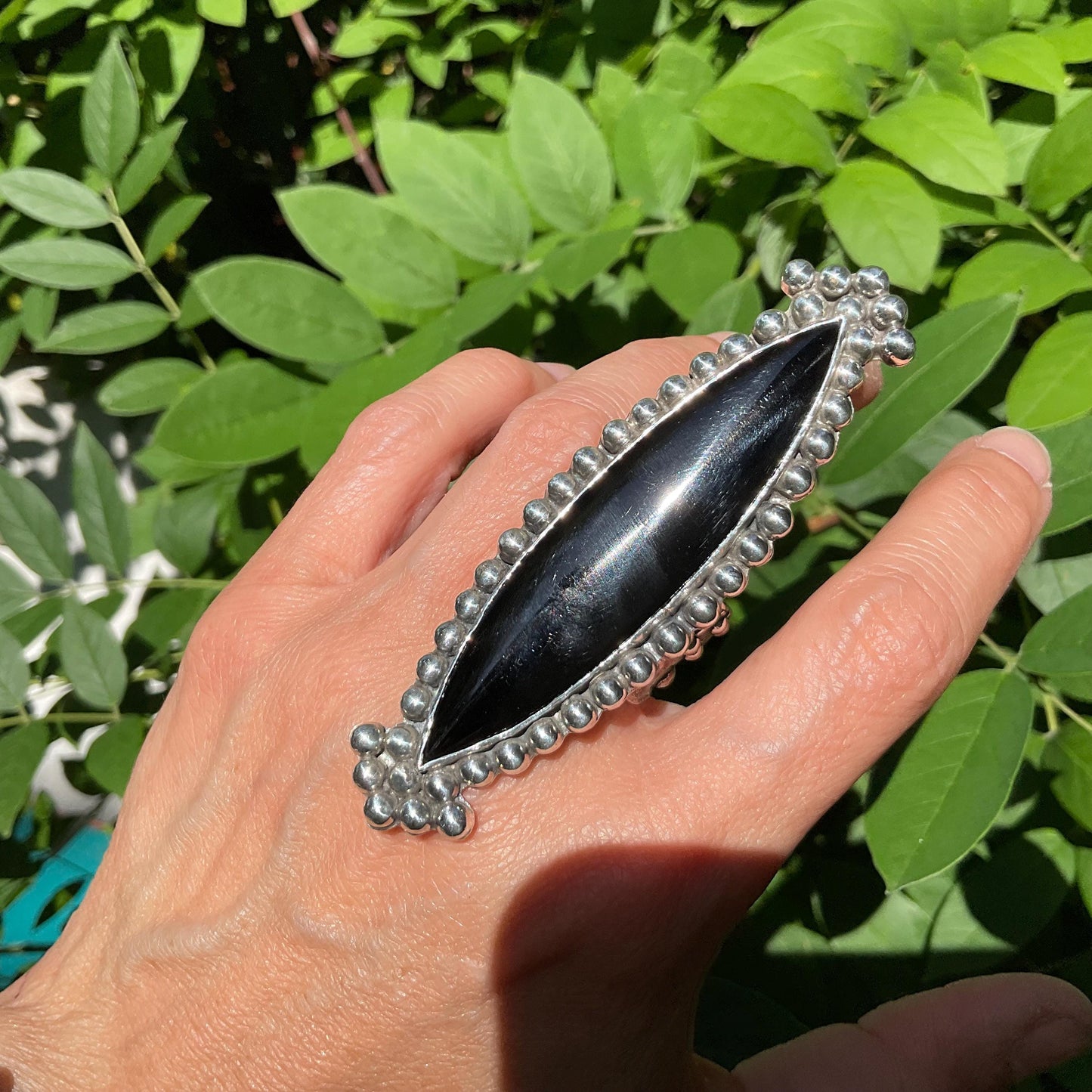 Sterling Statement black onyx oversize cuff ring 8-11 Colors Of Etnika