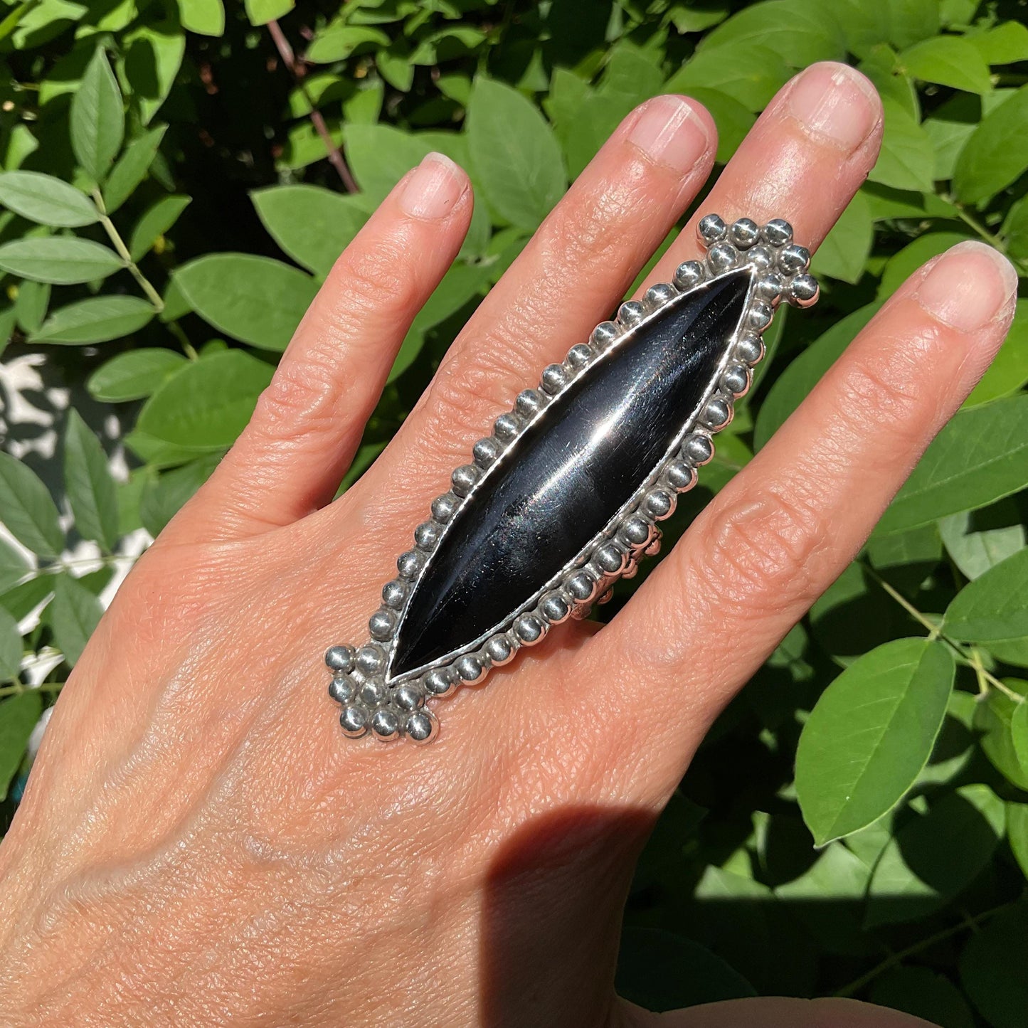 Sterling Statement black onyx oversize cuff ring 8-11 Colors Of Etnika