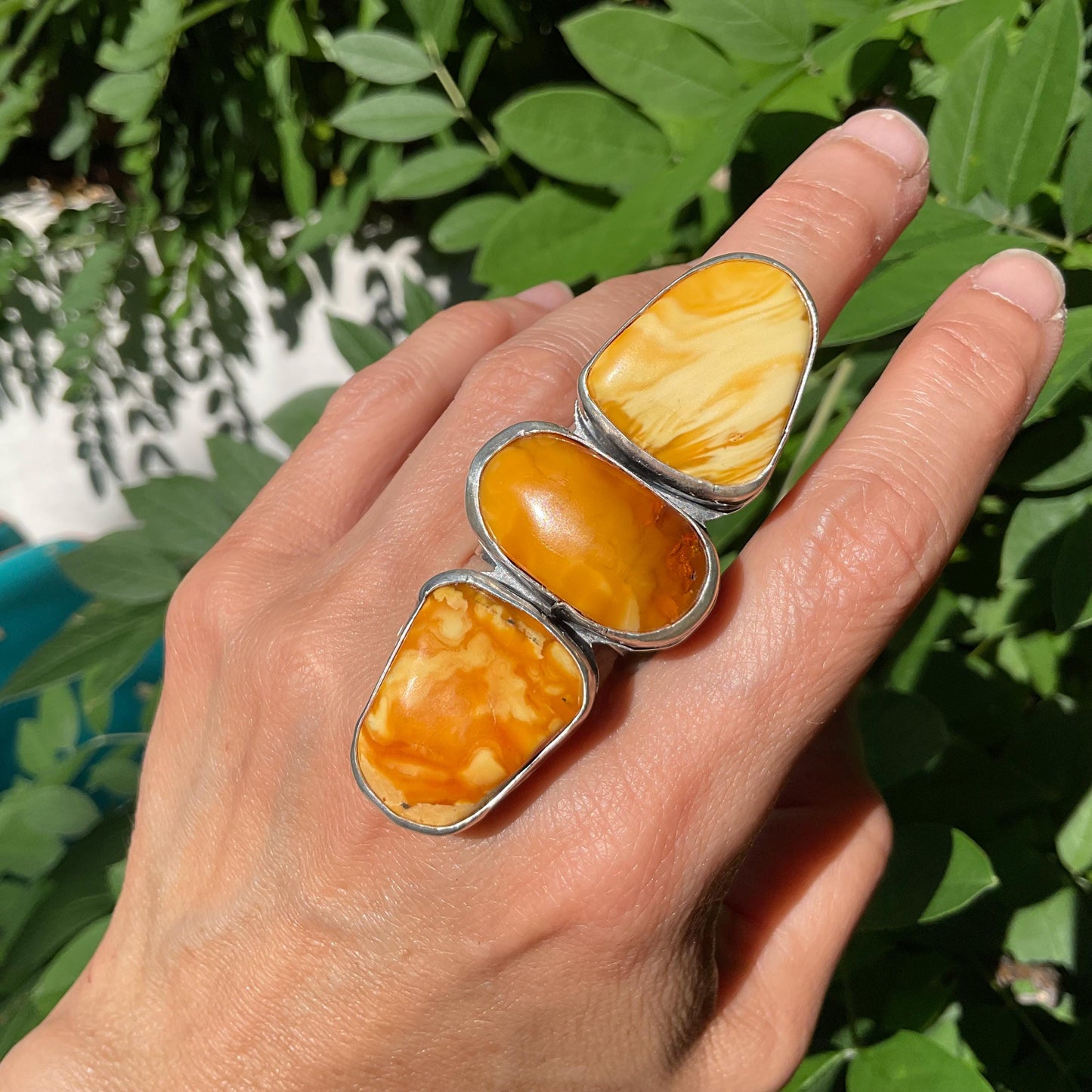 sterling silver Baltic amber butterscotch cuff ring 7-9 Colors Of Etnika