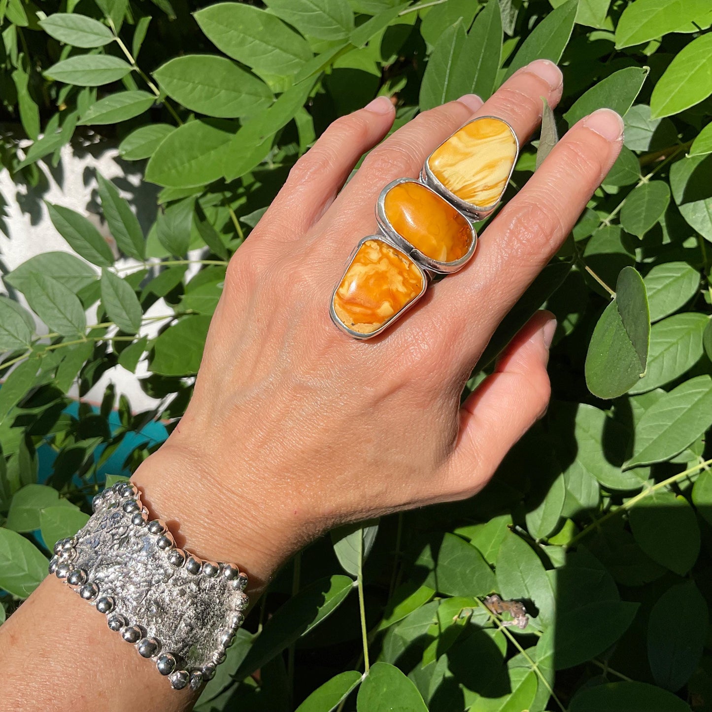 sterling silver Baltic amber butterscotch cuff ring 7-9 Colors Of Etnika