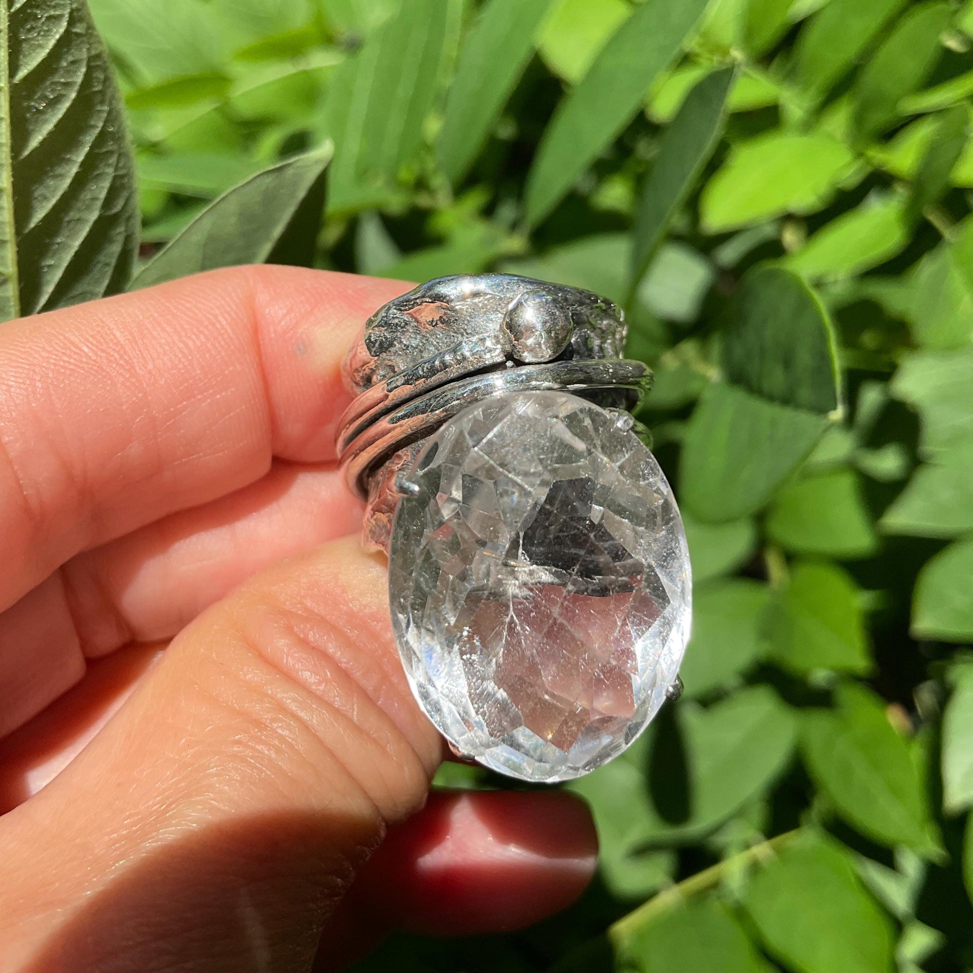 Sterling Statement crystal quartz brutalist band ring 7 Colors Of Etnika