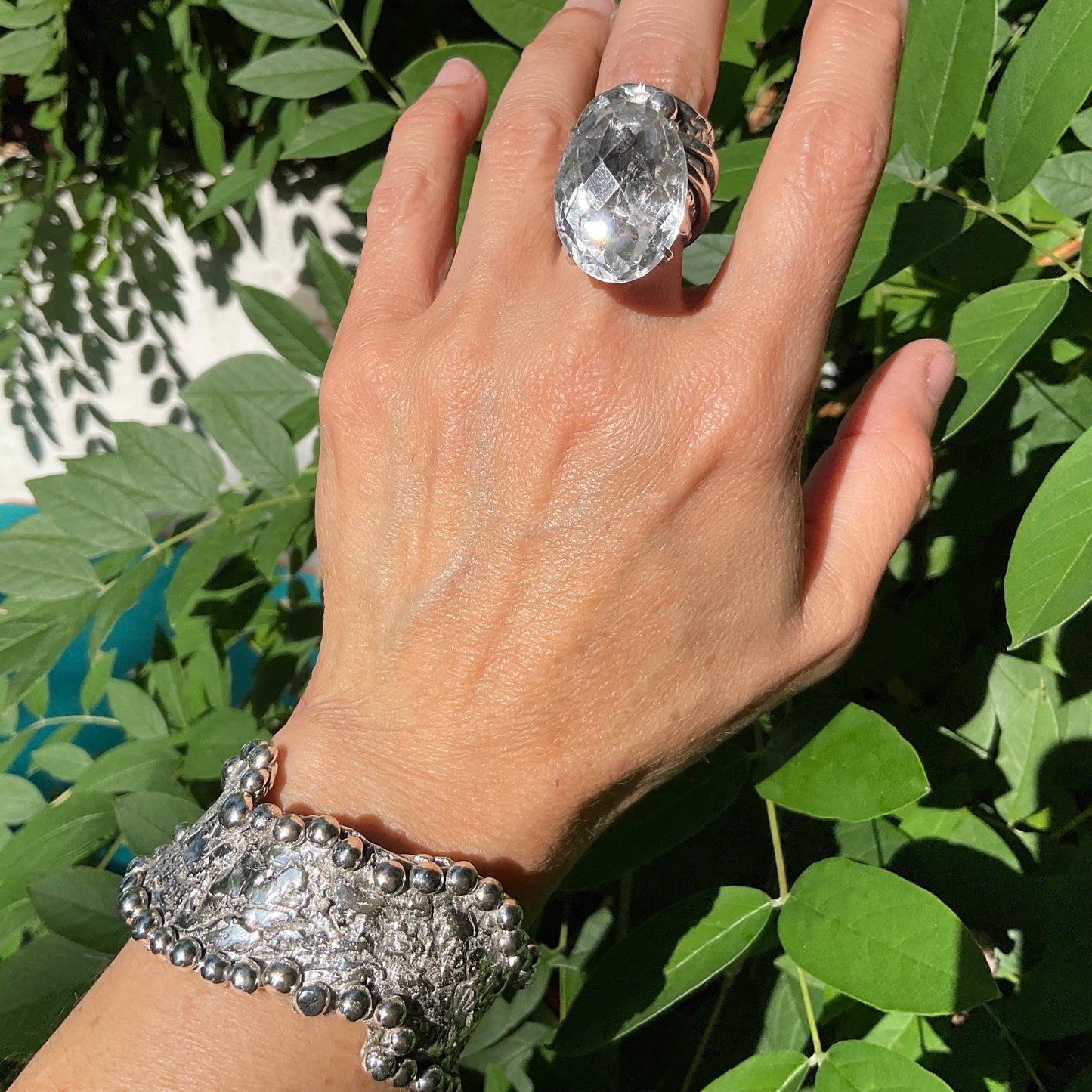 Sterling Statement crystal quartz brutalist band ring 7 Colors Of Etnika
