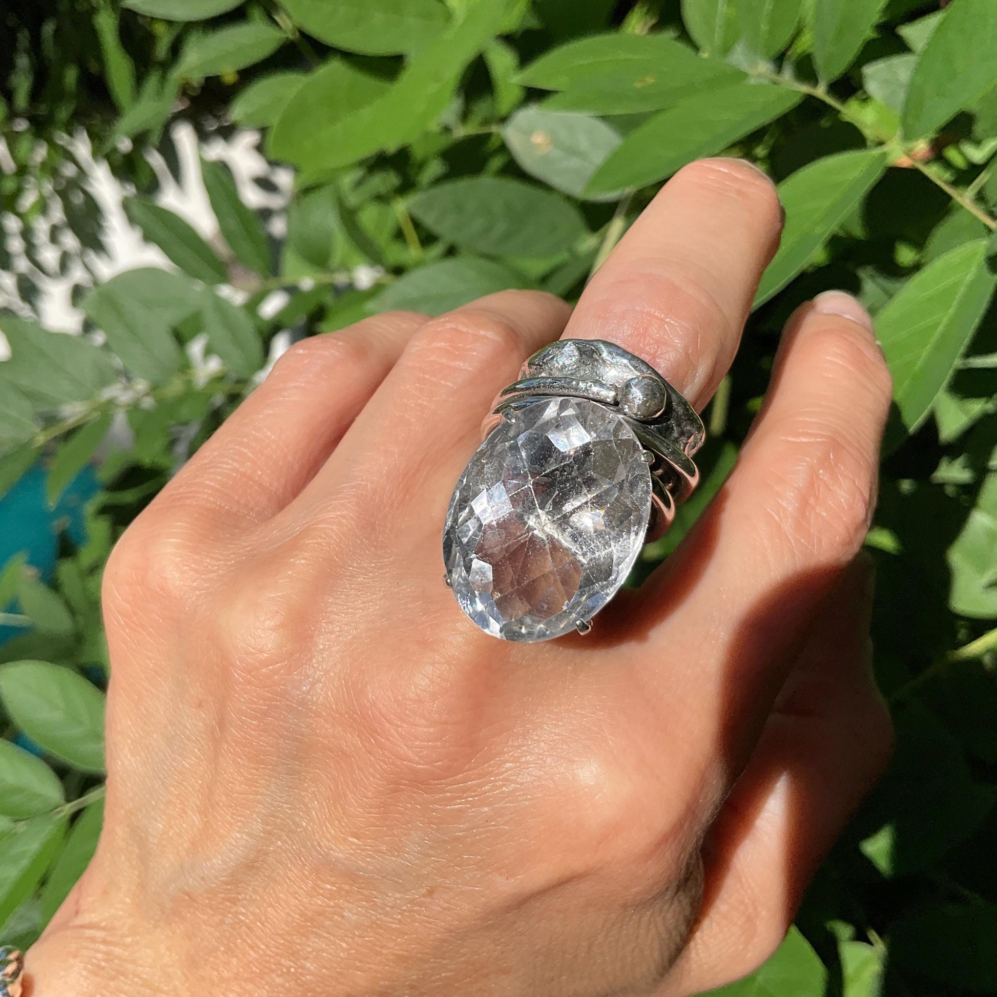 Sterling Statement crystal quartz brutalist band ring 7 Colors Of Etnika