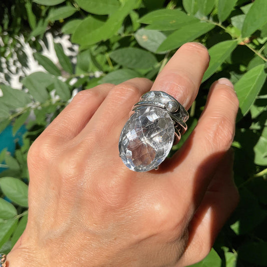 Sterling Statement crystal quartz brutalist band ring 7 Colors Of Etnika