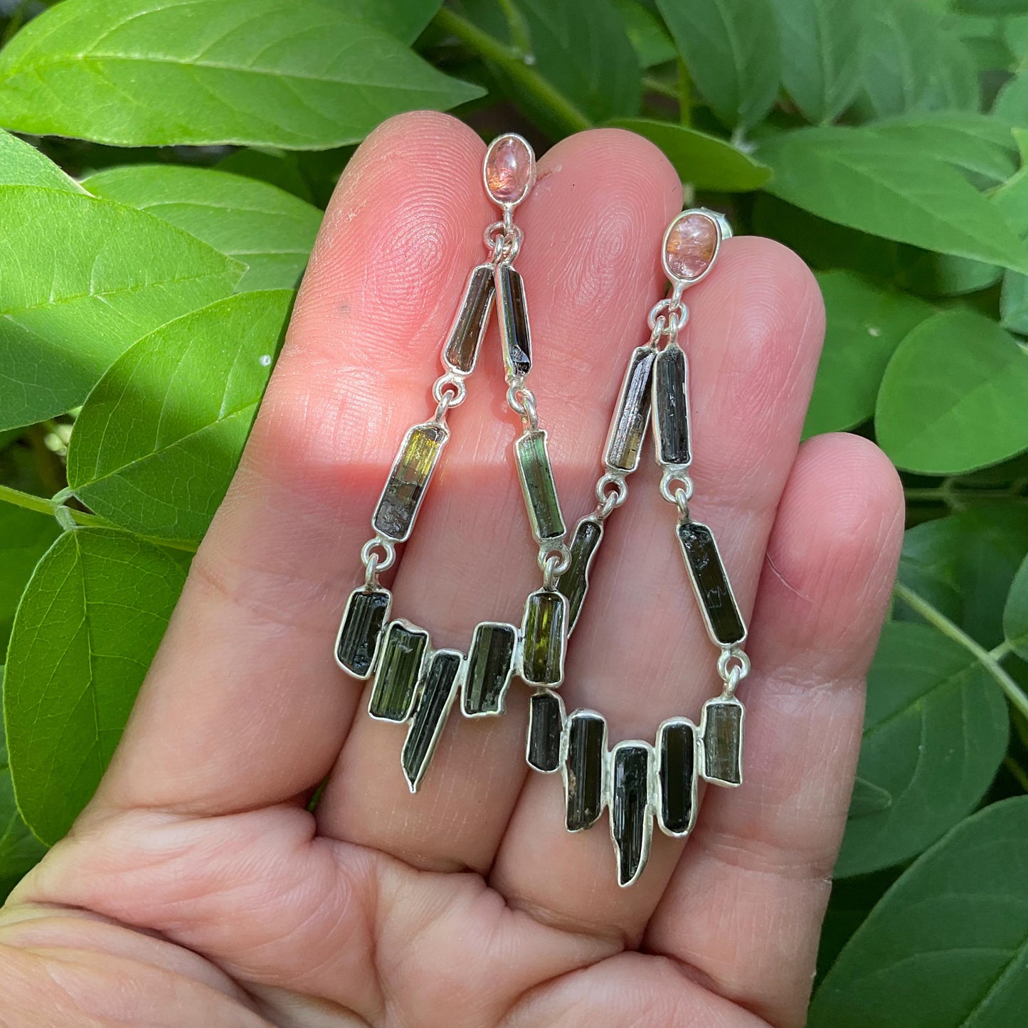 Artisan Sterling Silver rough green tourmaline dangle earrings Colors Of Etnika