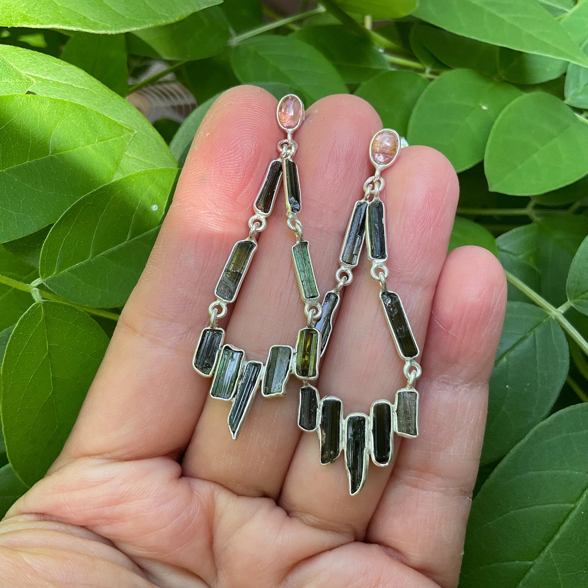 Artisan Sterling Silver rough green tourmaline dangle earrings Colors Of Etnika