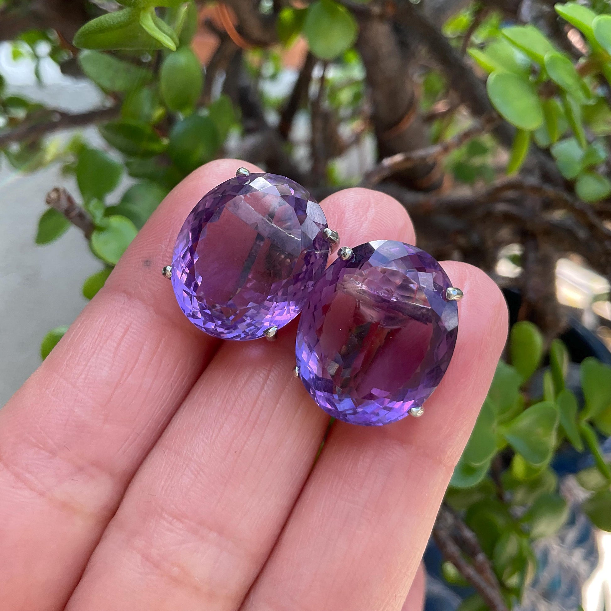 Sterling Silver natural purple Amethyst stud post large Earrings Colors Of Etnika