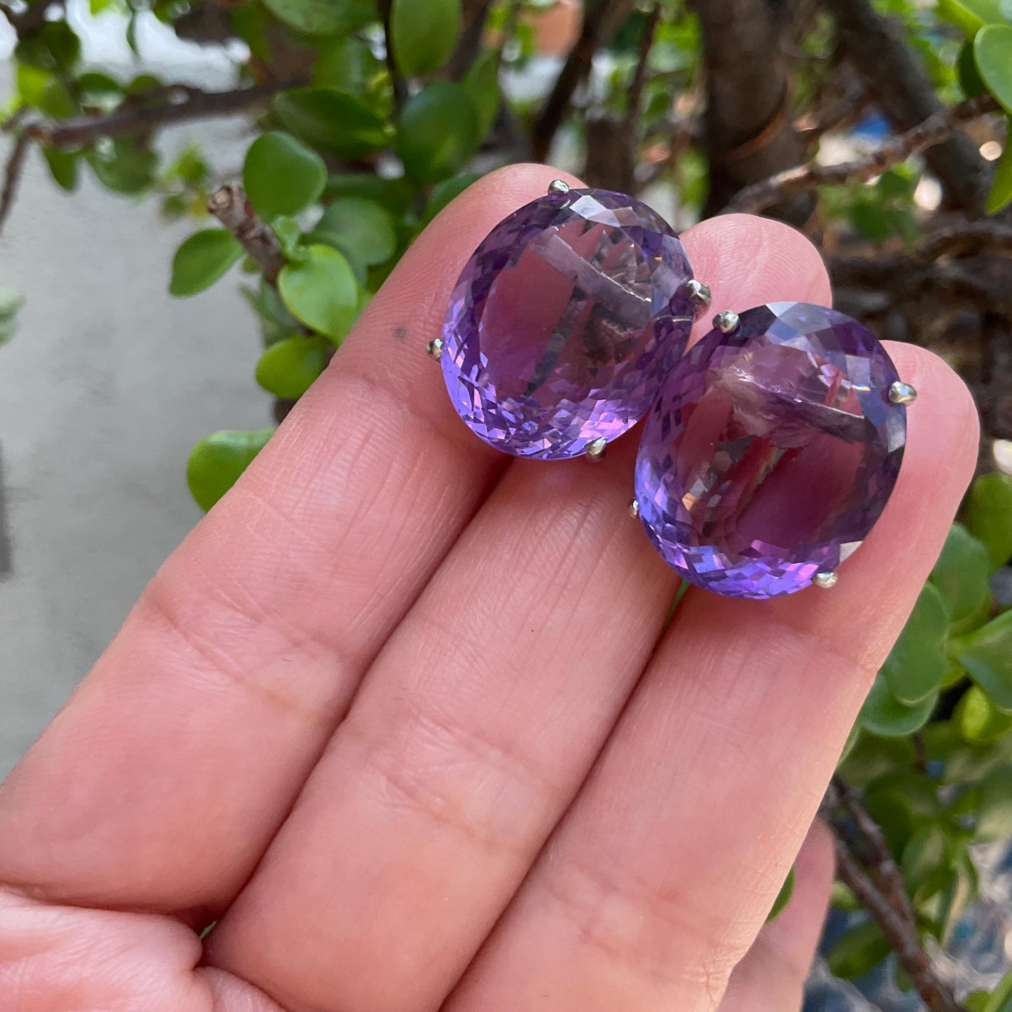 Sterling Silver natural purple Amethyst stud post large Earrings Colors Of Etnika