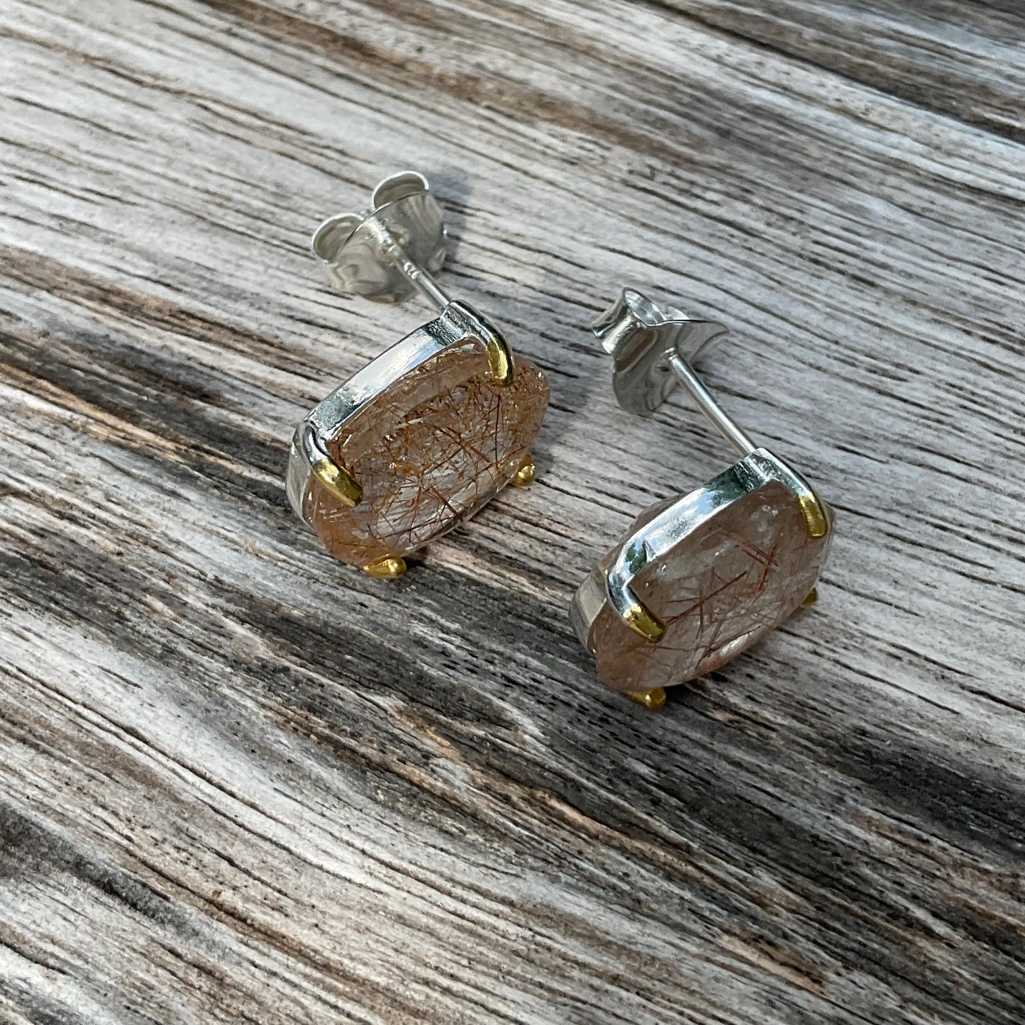 sterling silver statement rutilated quartz gold stud earrings Colors Of Etnika
