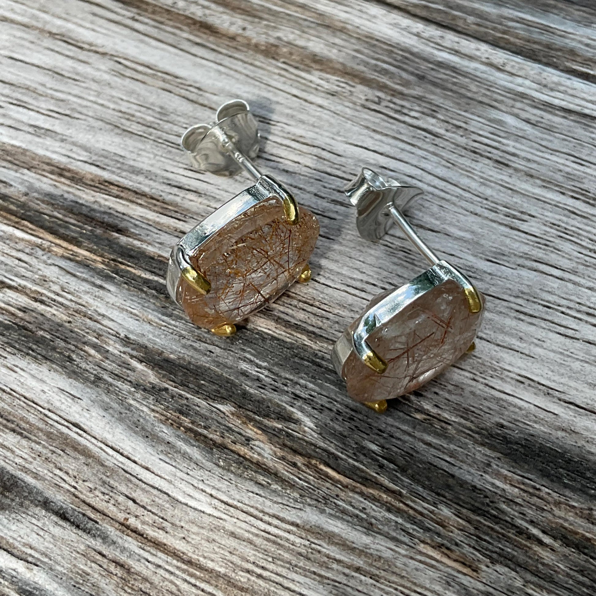 sterling silver statement rutilated quartz gold stud earrings Colors Of Etnika
