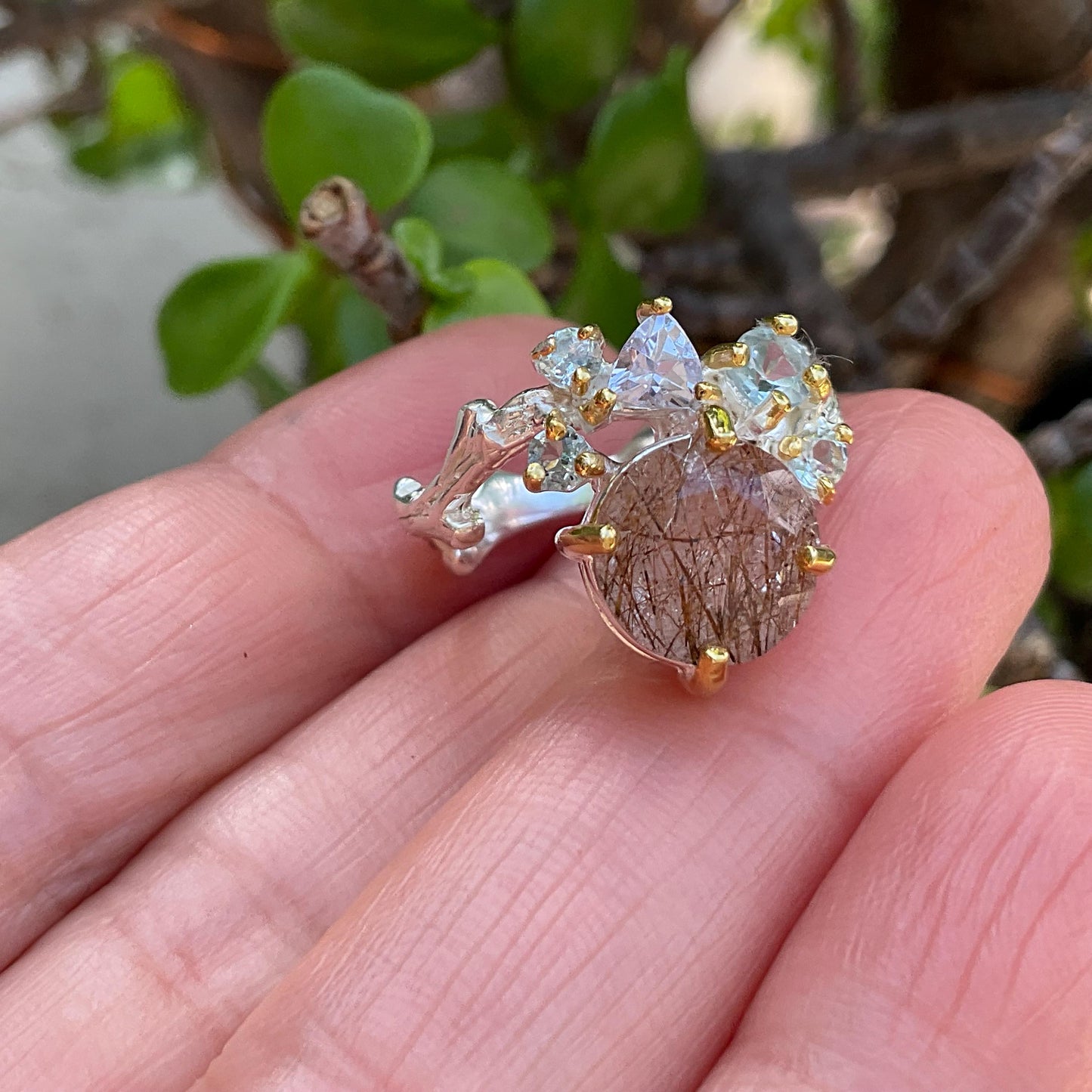 Sterling silver natural golden rutile quartz twig ring 6.5 Colors Of Etnika