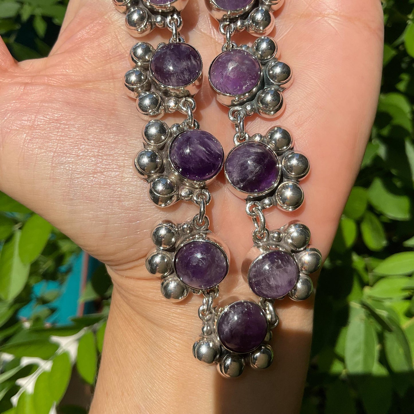 Sterling silver Repousse Abstract amethyst necklace Choker Colors Of Etnika