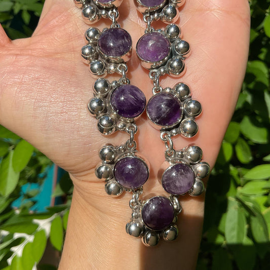 Sterling silver Repousse Abstract amethyst necklace Choker Colors Of Etnika