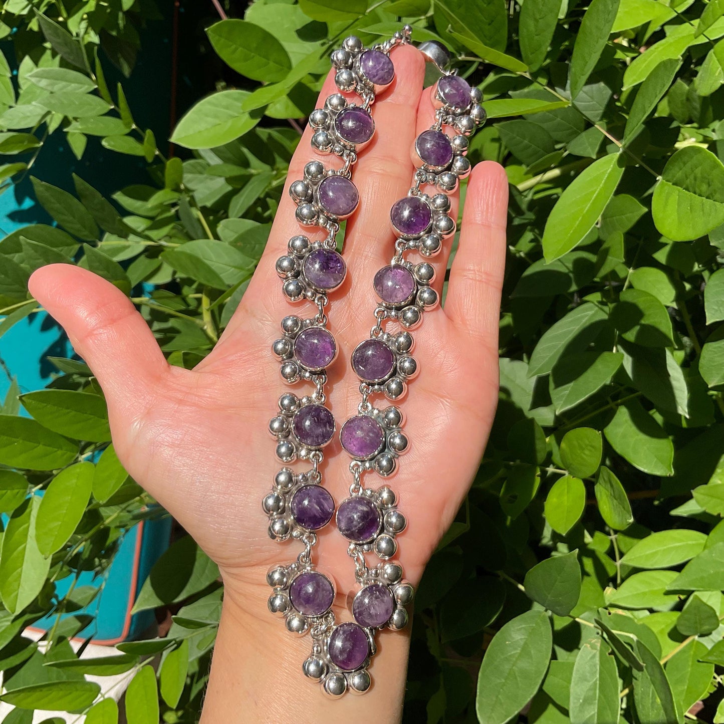 Sterling silver Repousse Abstract amethyst necklace Choker Colors Of Etnika