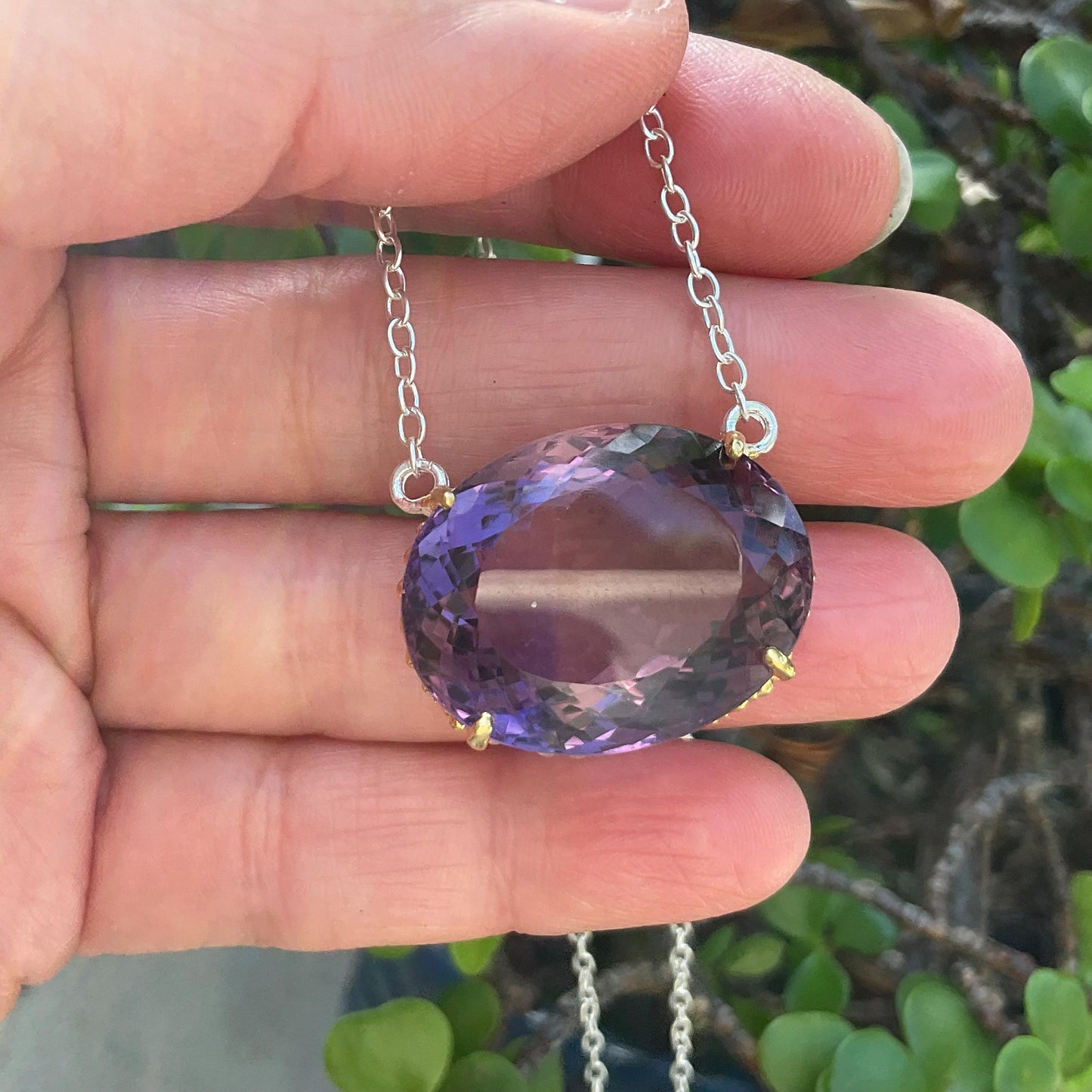 sterling silver amethyst pendant with necklace 30ct Colors Of Etnika