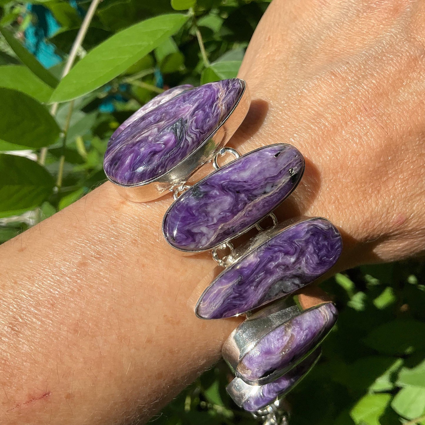 sterling silver heirloom statement purple charoite big bracelet Colors Of Etnika