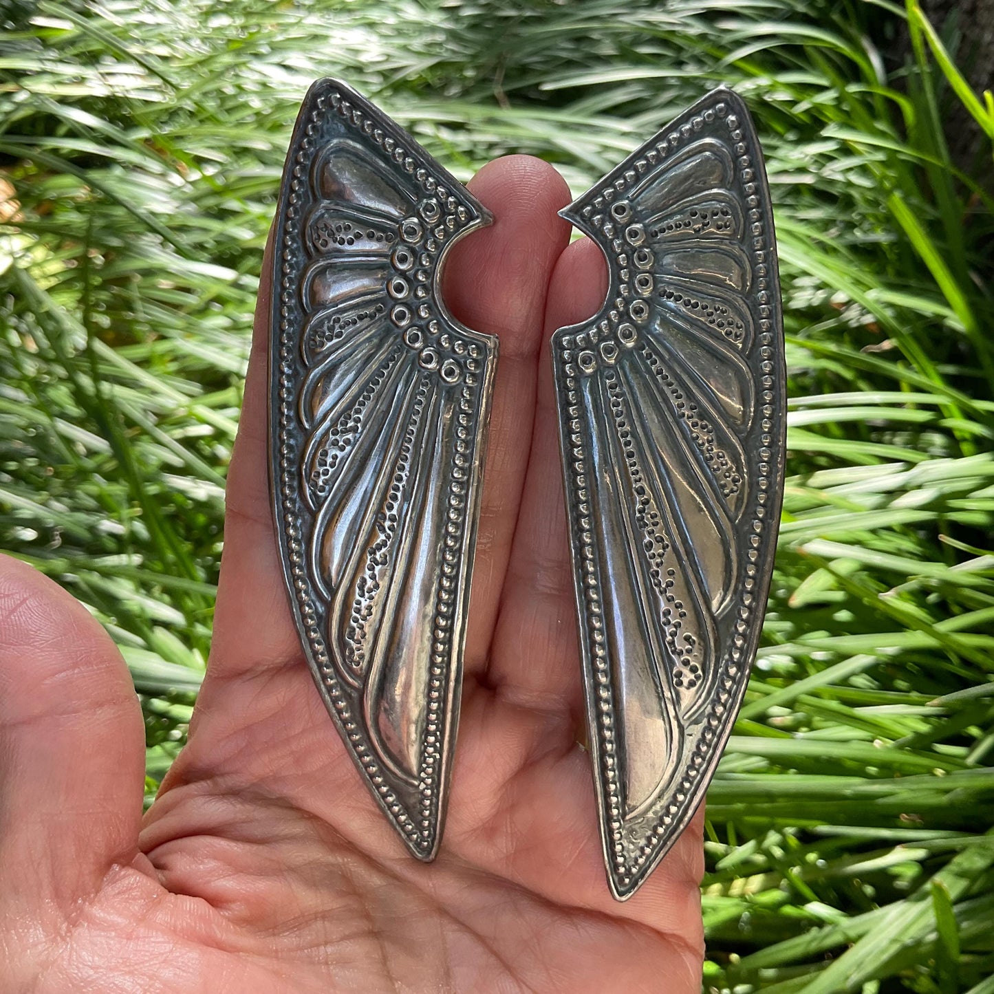 Sterling Silver angel wings oversize long Earrings Colors Of Etnika