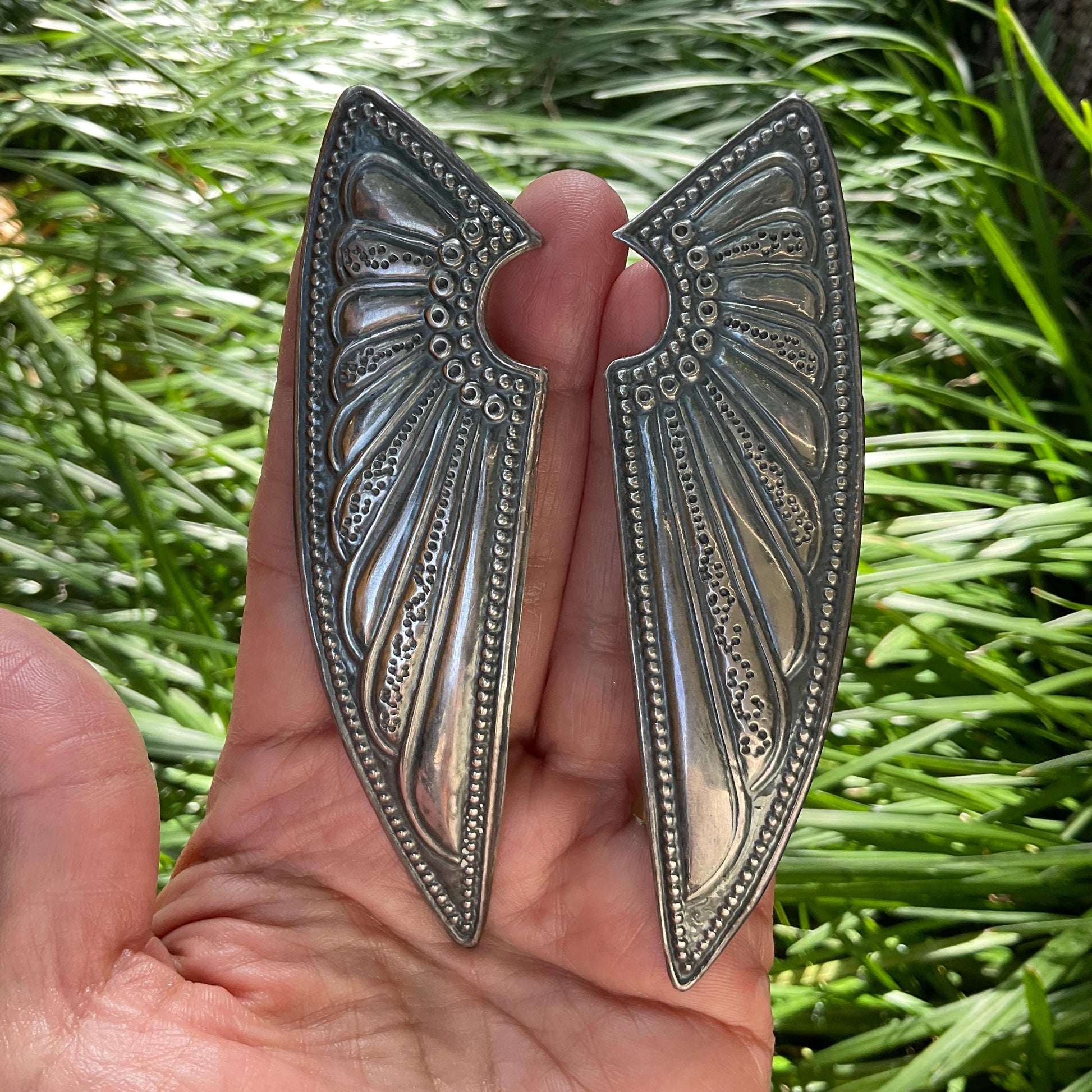 Sterling Silver angel wings oversize long Earrings Colors Of Etnika