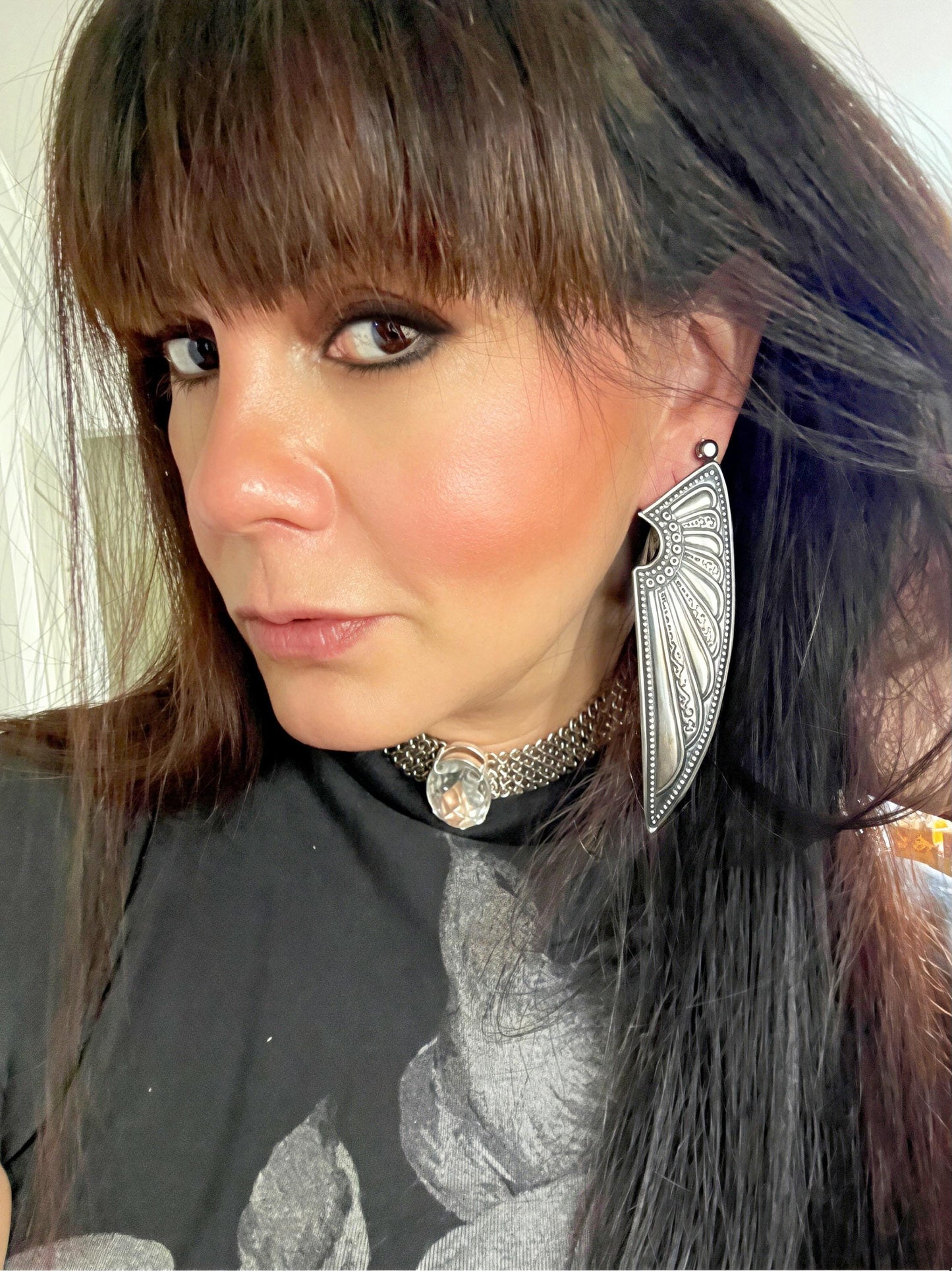 Sterling Silver angel wings oversize long Earrings Colors Of Etnika