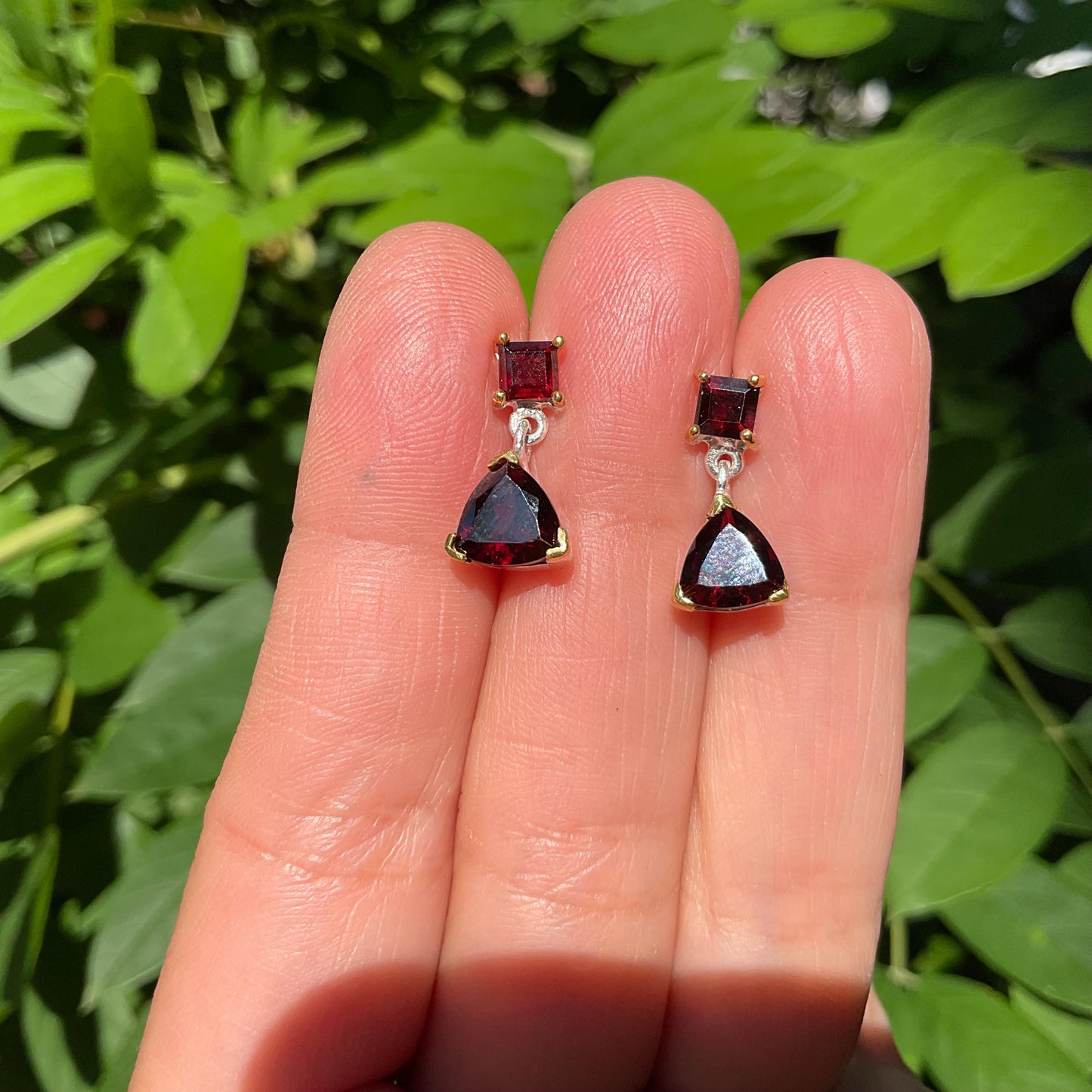 sterling Silver natural Red garnet  post dangle earrings Colors Of Etnika