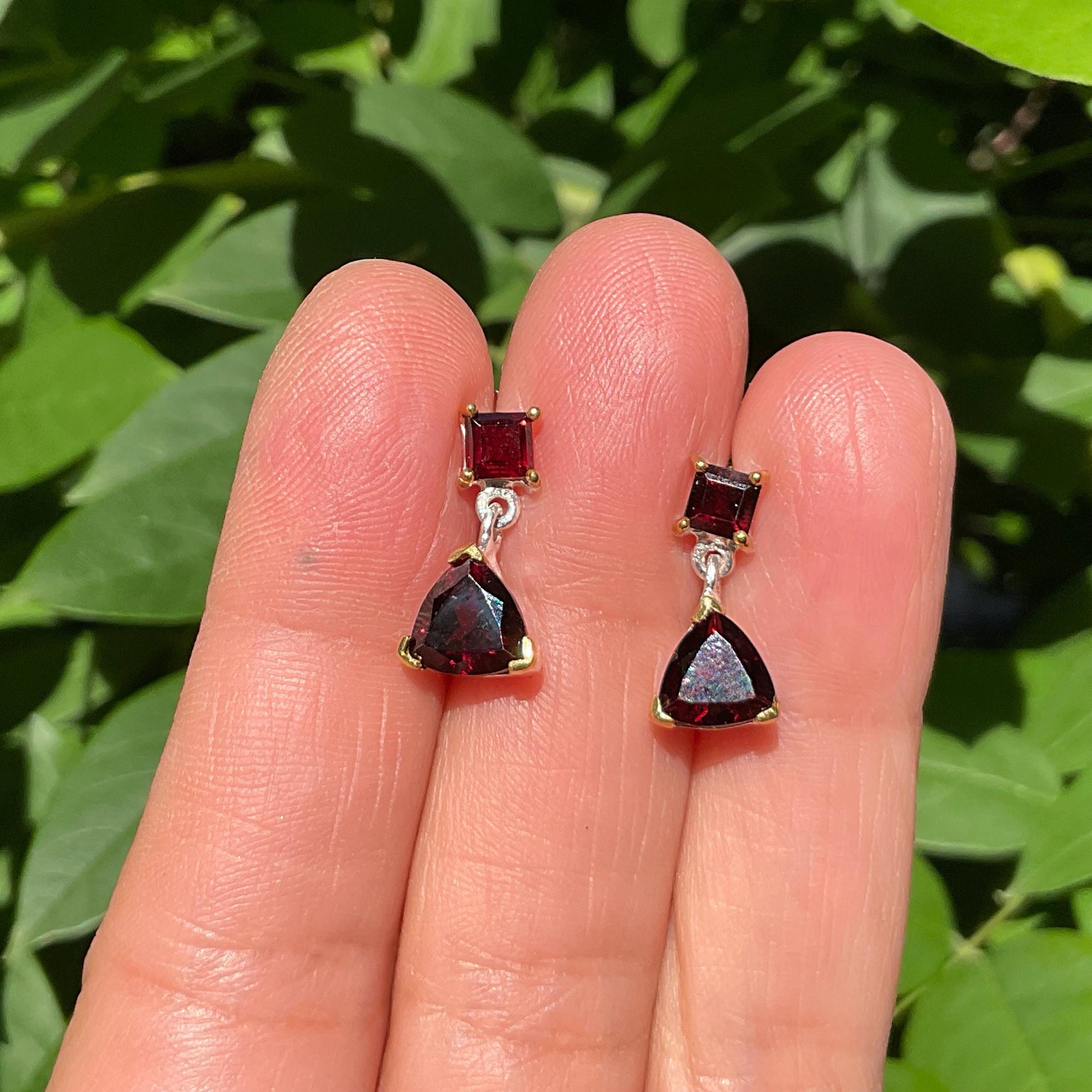 sterling Silver natural Red garnet  post dangle earrings Colors Of Etnika