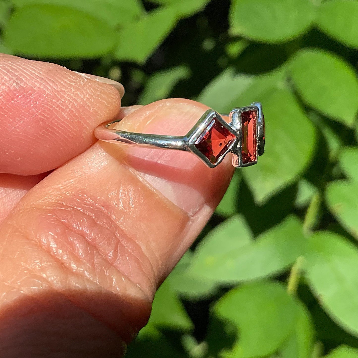 sterling silver band ring red garnet dainty size 7 Colors Of Etnika