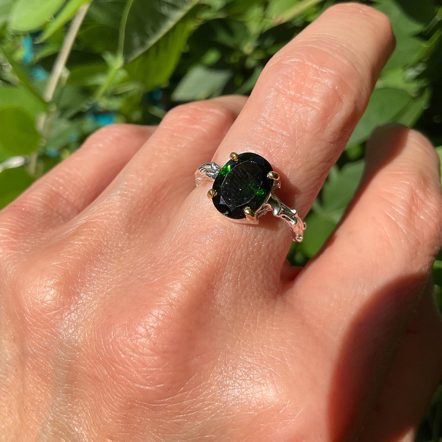 sterling Silver Dainty green twig Tourmaline ring 6 Colors Of Etnika