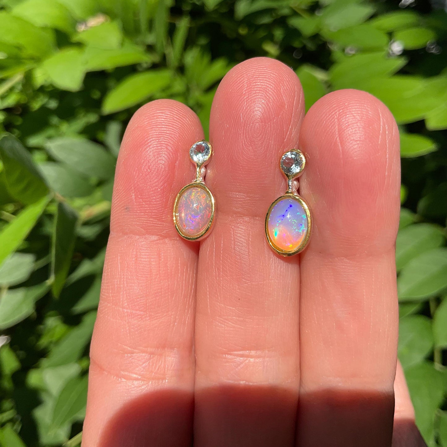 sterling silver rainbow natural opal topaz post earrings Colors Of Etnika