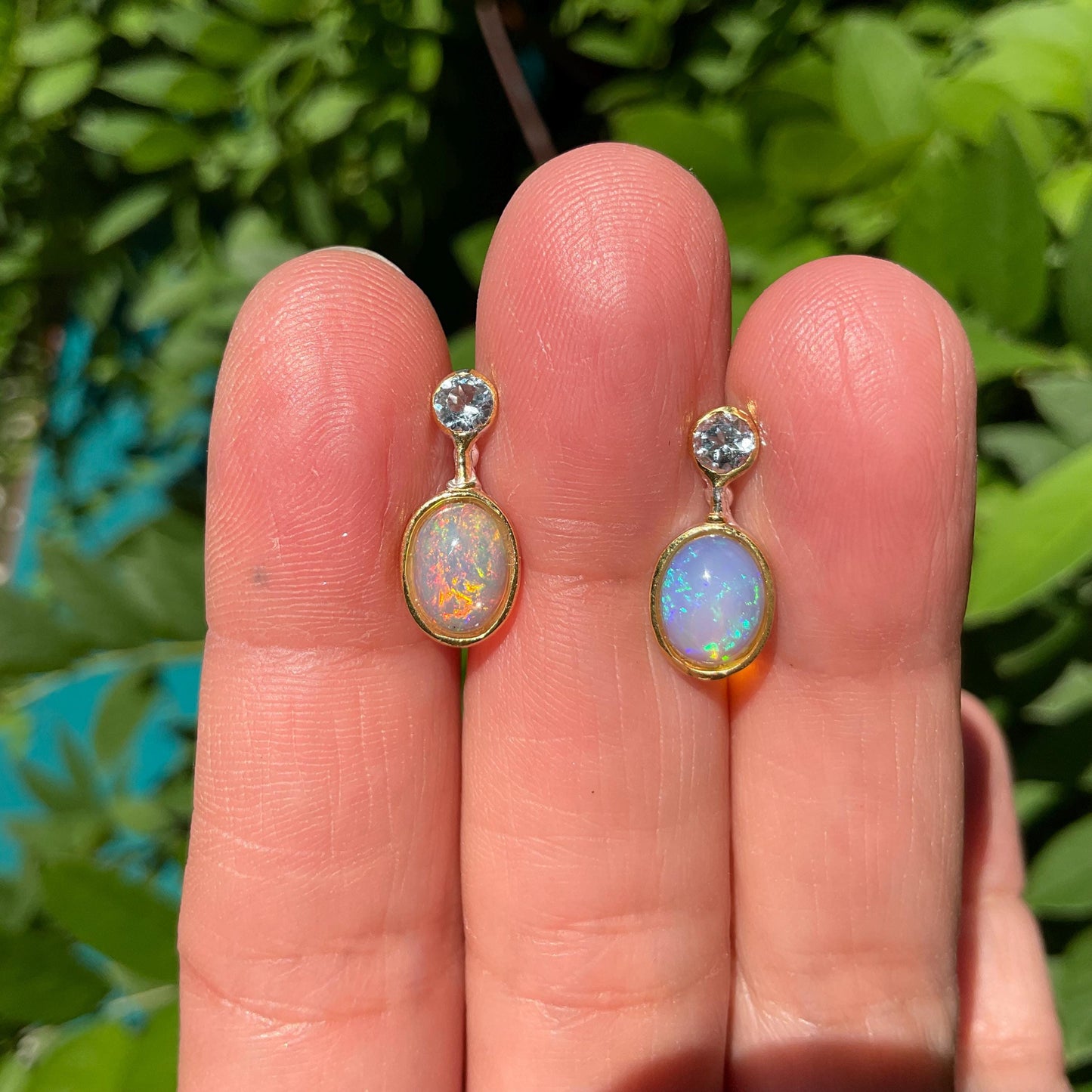 sterling silver rainbow natural opal topaz post earrings Colors Of Etnika