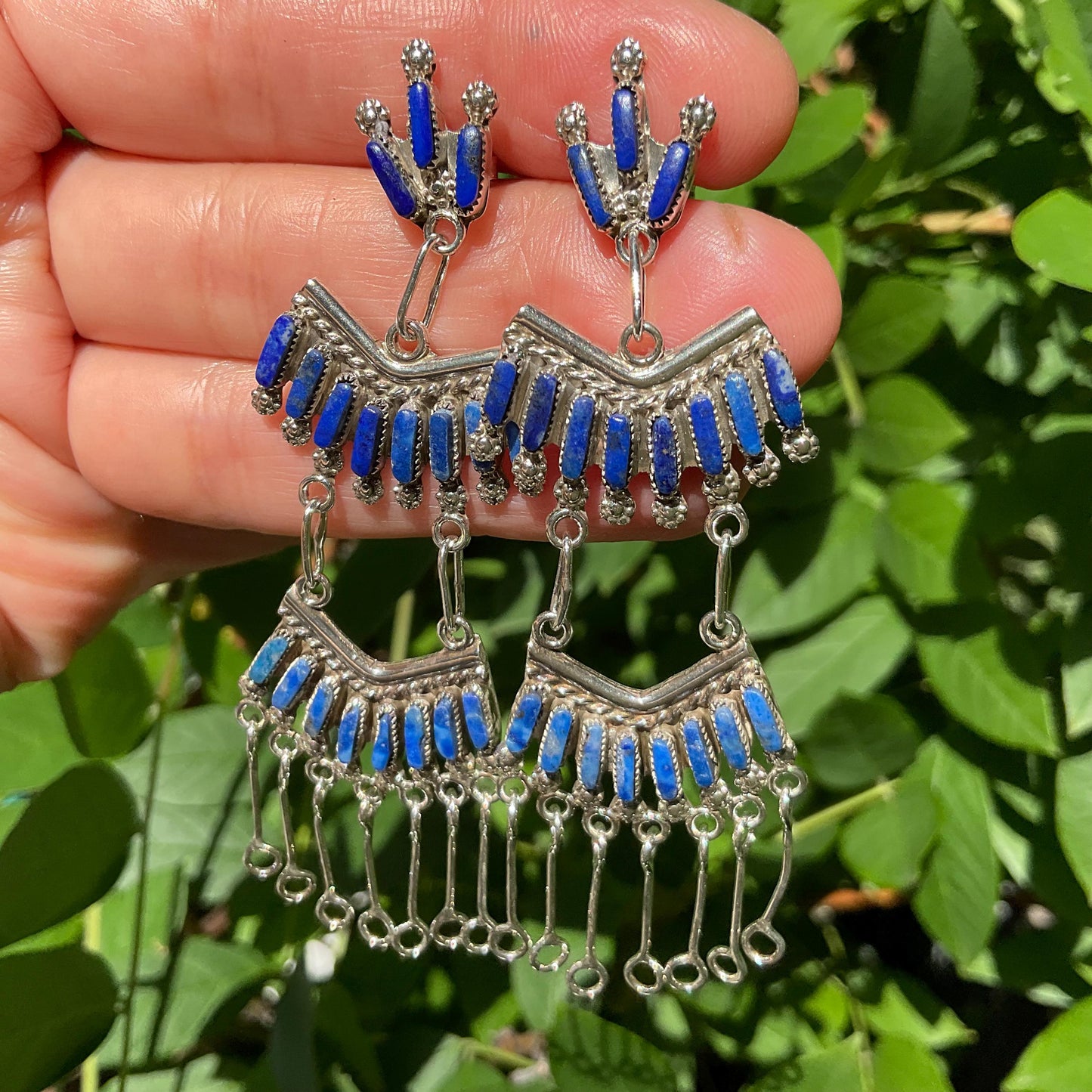 sterling silver dangle  lapis lazuli long petit point Earrings Colors Of Etnika