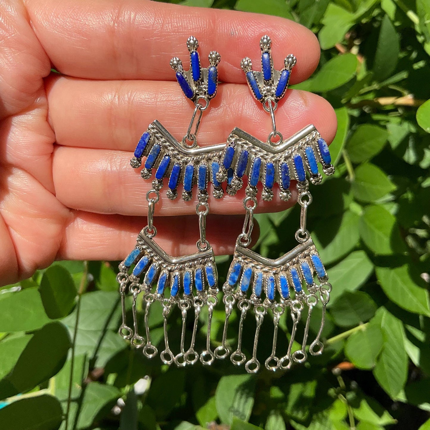 sterling silver dangle  lapis lazuli long petit point Earrings Colors Of Etnika
