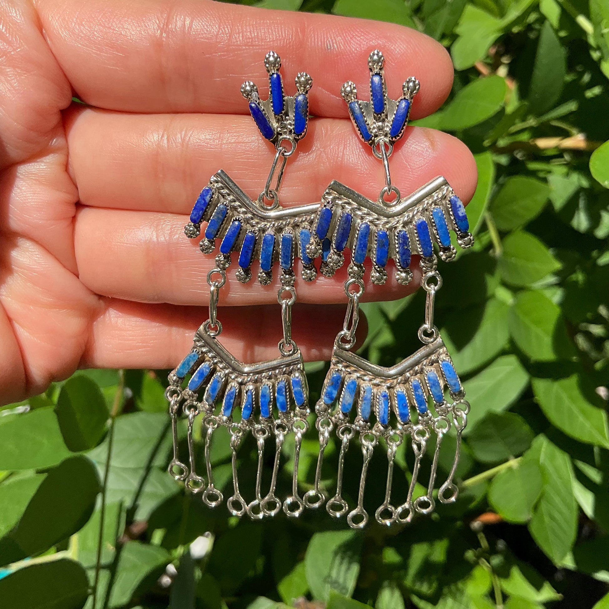 sterling silver dangle  lapis lazuli long petit point Earrings Colors Of Etnika