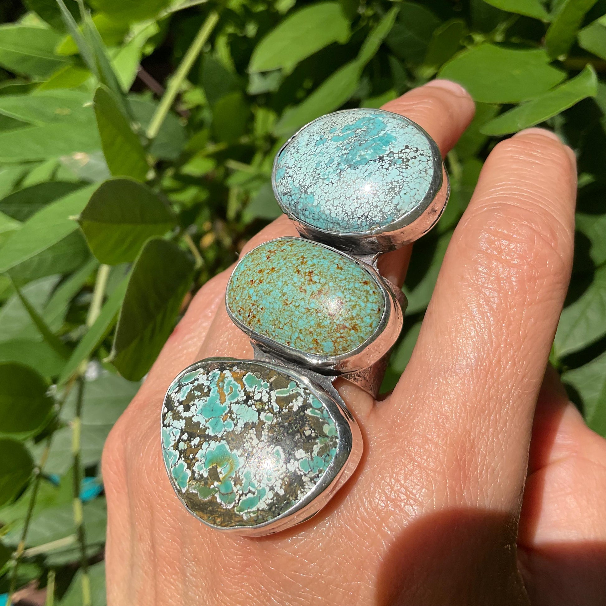 Sterling silver Statement turquoise adjustable cuff ring 7-10 Colors Of Etnika