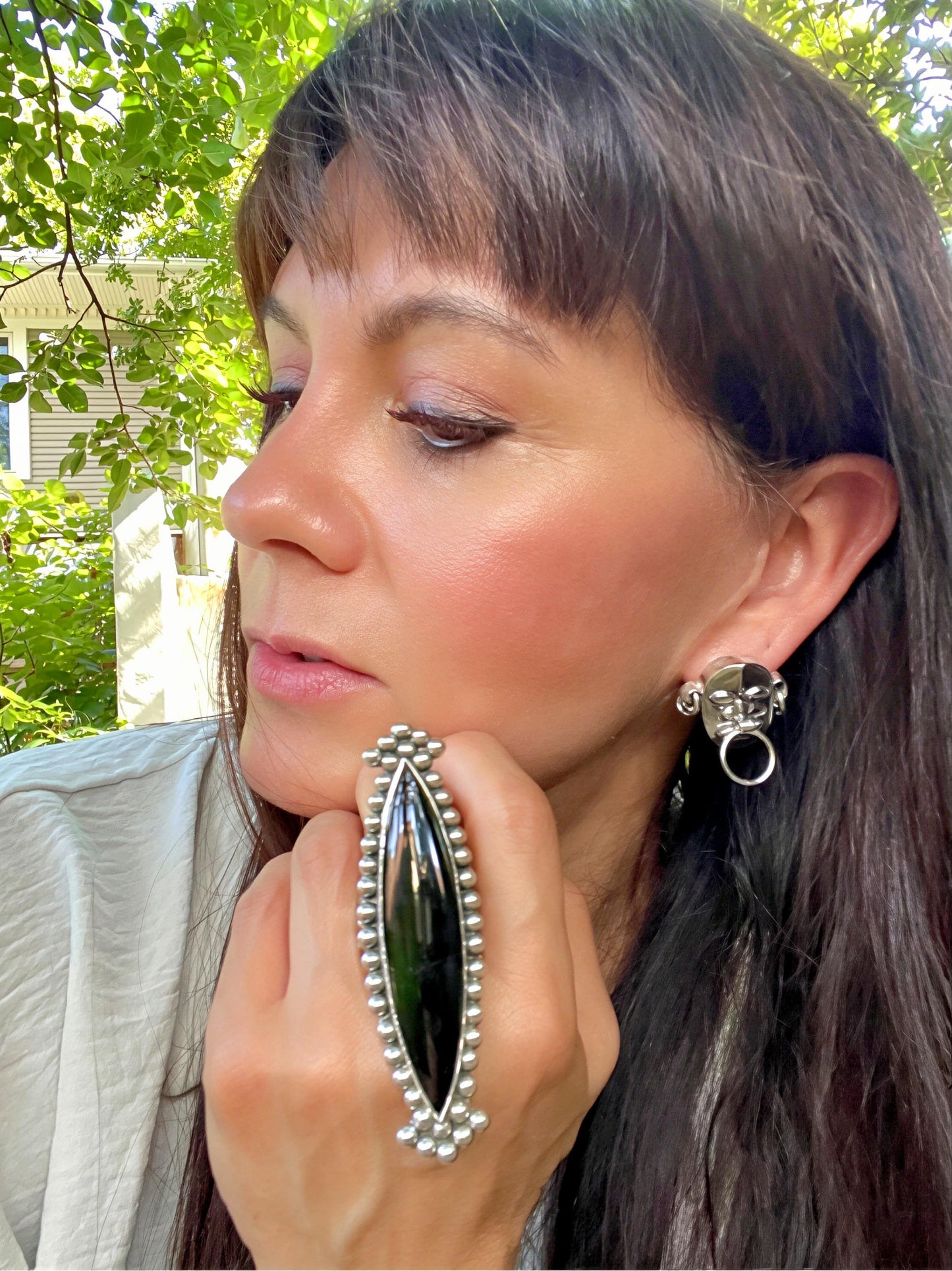 Sterling Statement black onyx oversize cuff ring 8-11 Colors Of Etnika