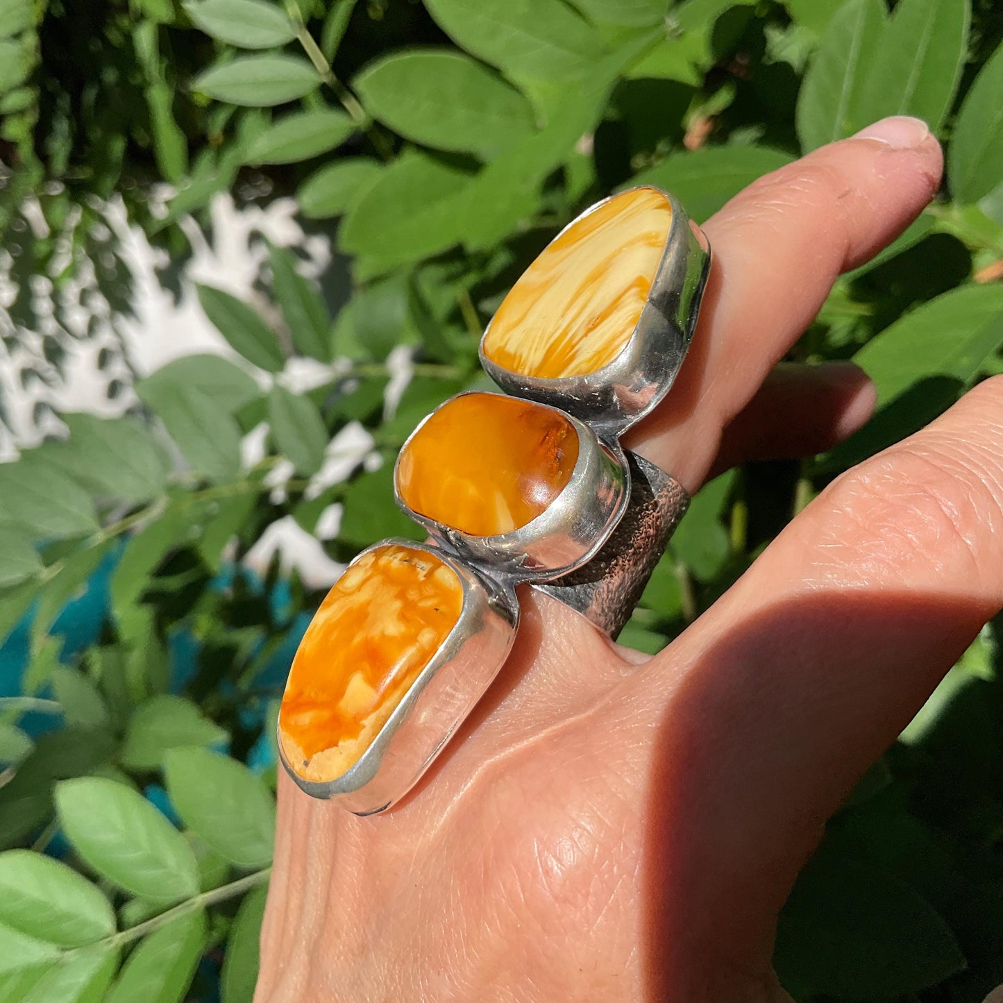 sterling silver Baltic amber butterscotch cuff ring 7-9 Colors Of Etnika