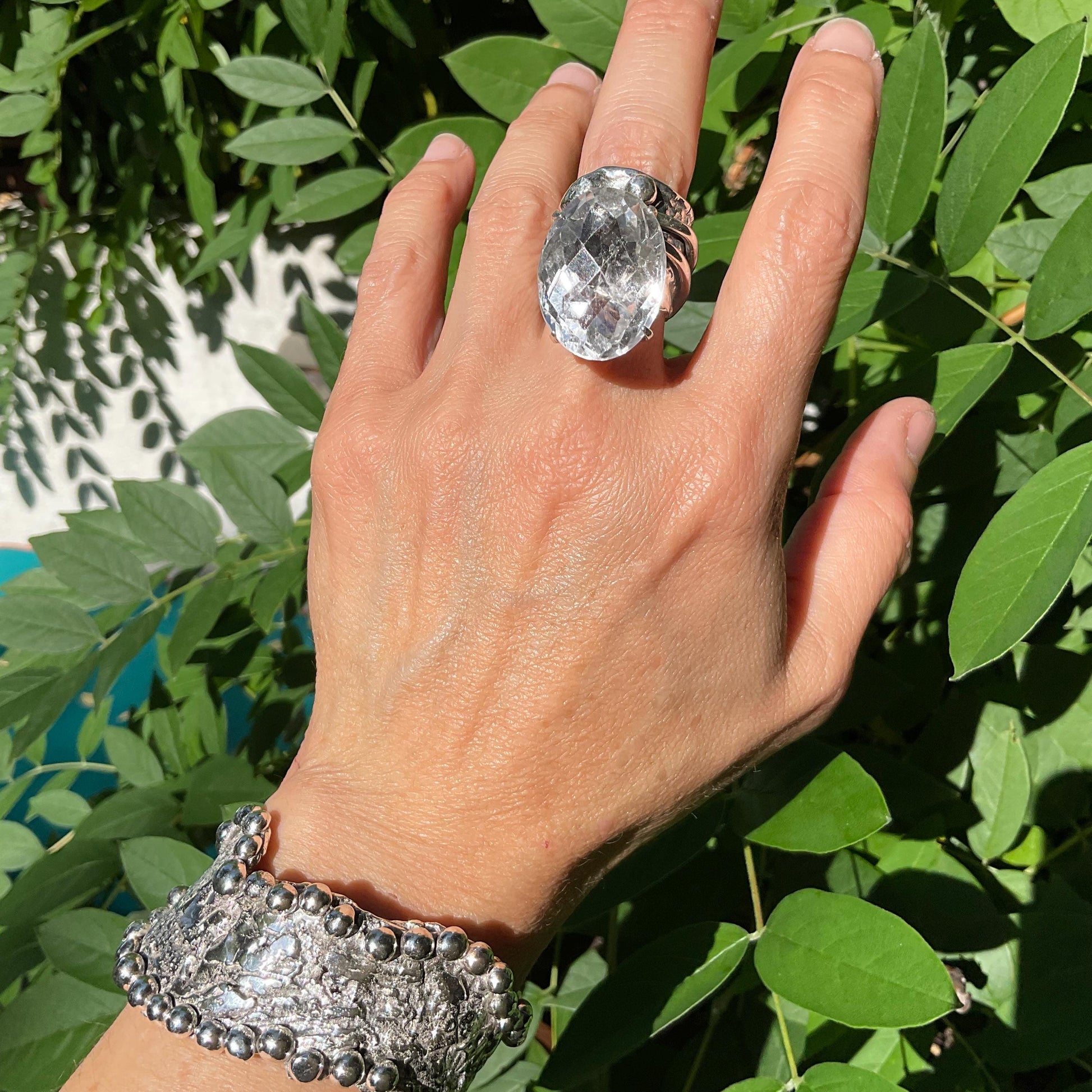 Sterling Statement crystal quartz brutalist band ring 7 Colors Of Etnika