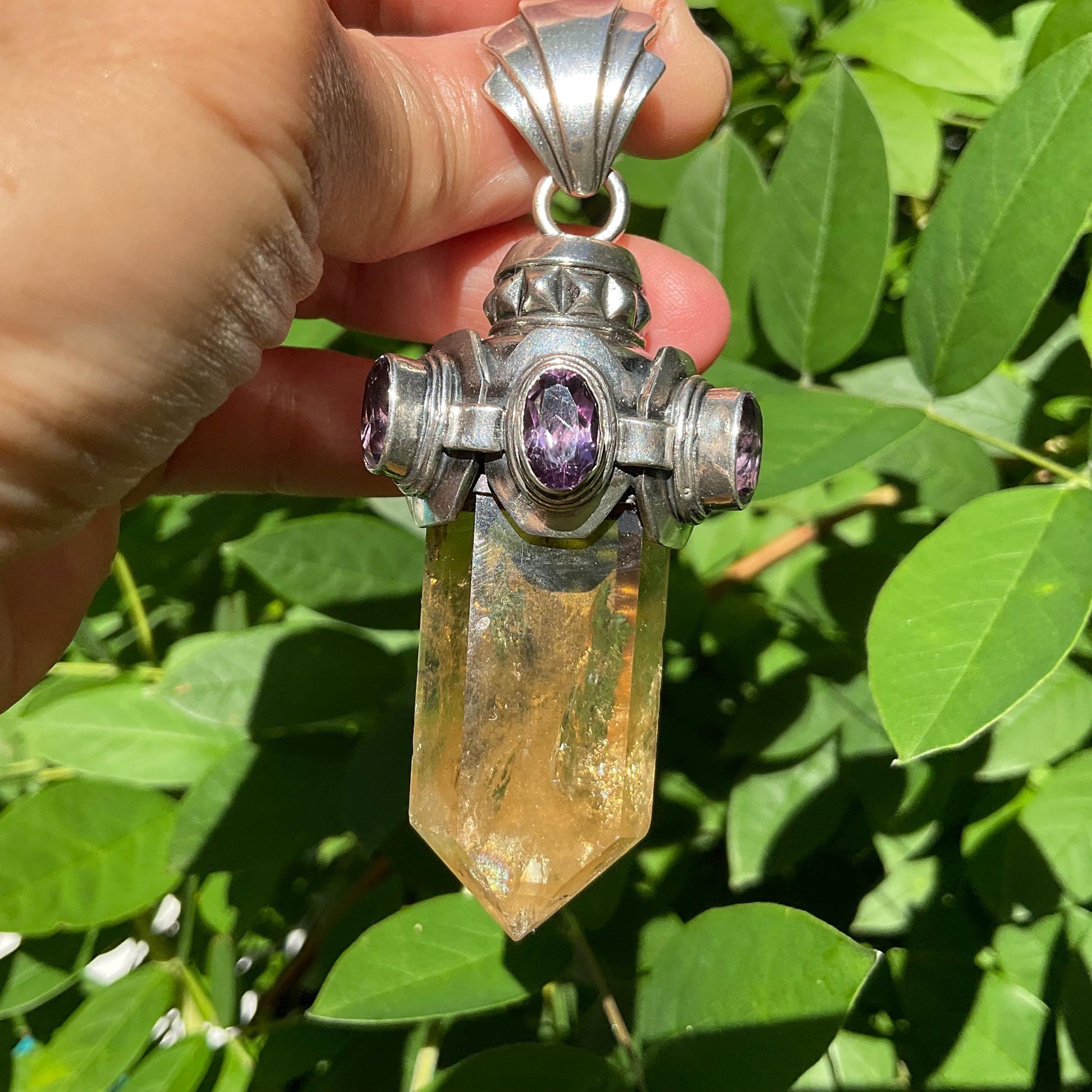 sterling silver Natural citrine amethyst pendant Colors Of Etnika