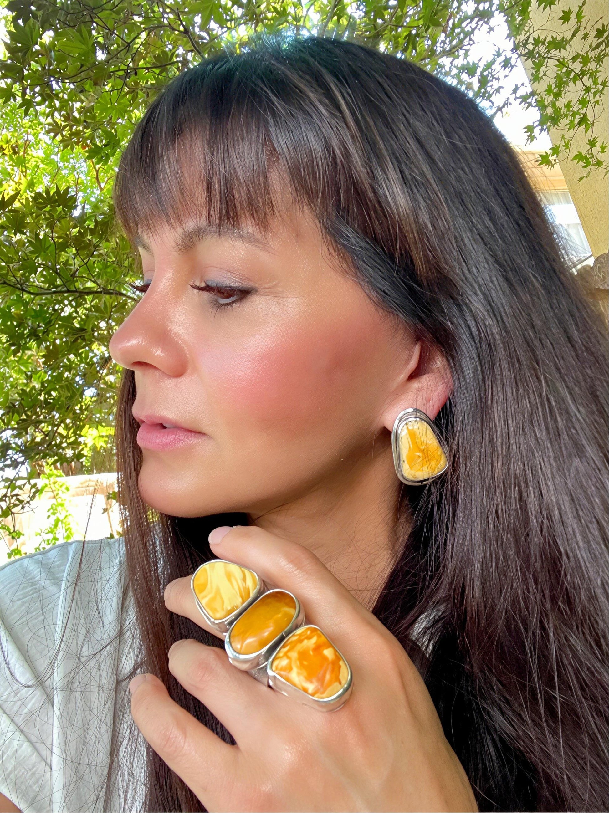 Sterling silver butterscotch yellow Amber post  earrings Colors Of Etnika