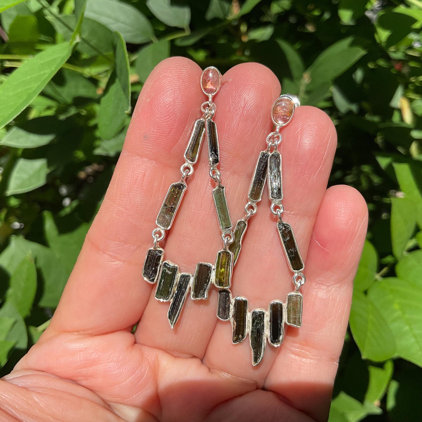 Artisan Sterling Silver rough green tourmaline dangle earrings Colors Of Etnika