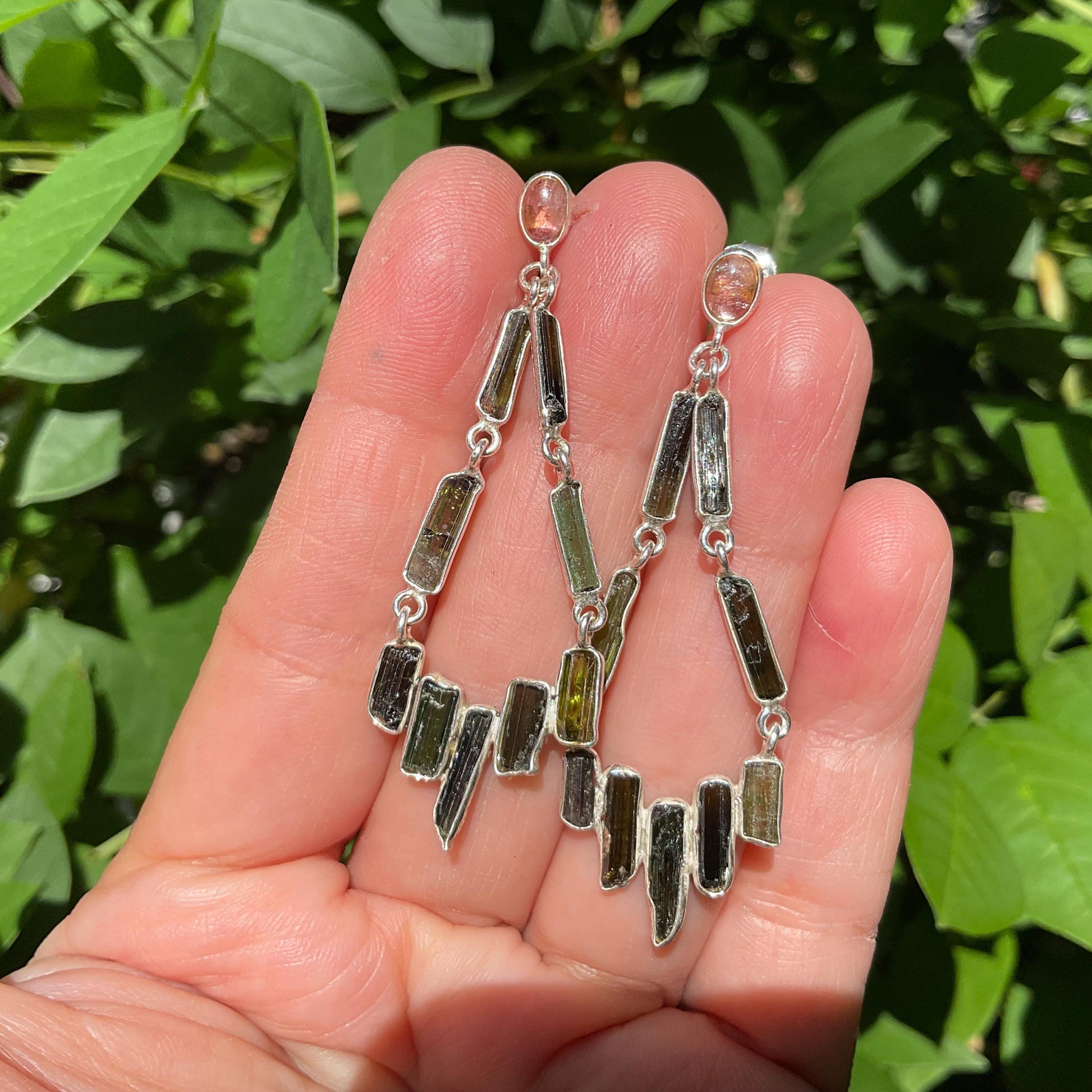 Artisan Sterling Silver rough green tourmaline dangle earrings Colors Of Etnika
