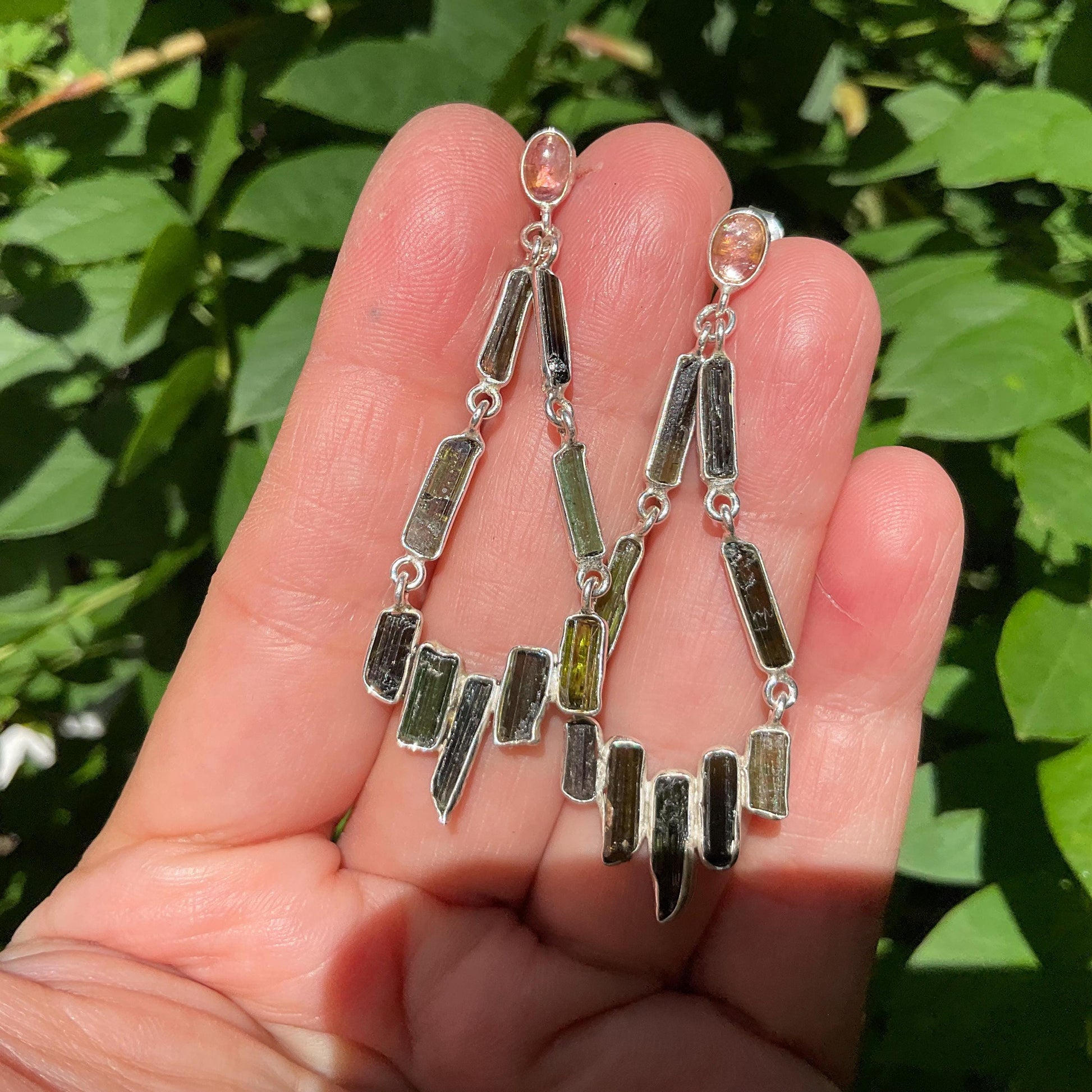 Artisan Sterling Silver rough green tourmaline dangle earrings Colors Of Etnika