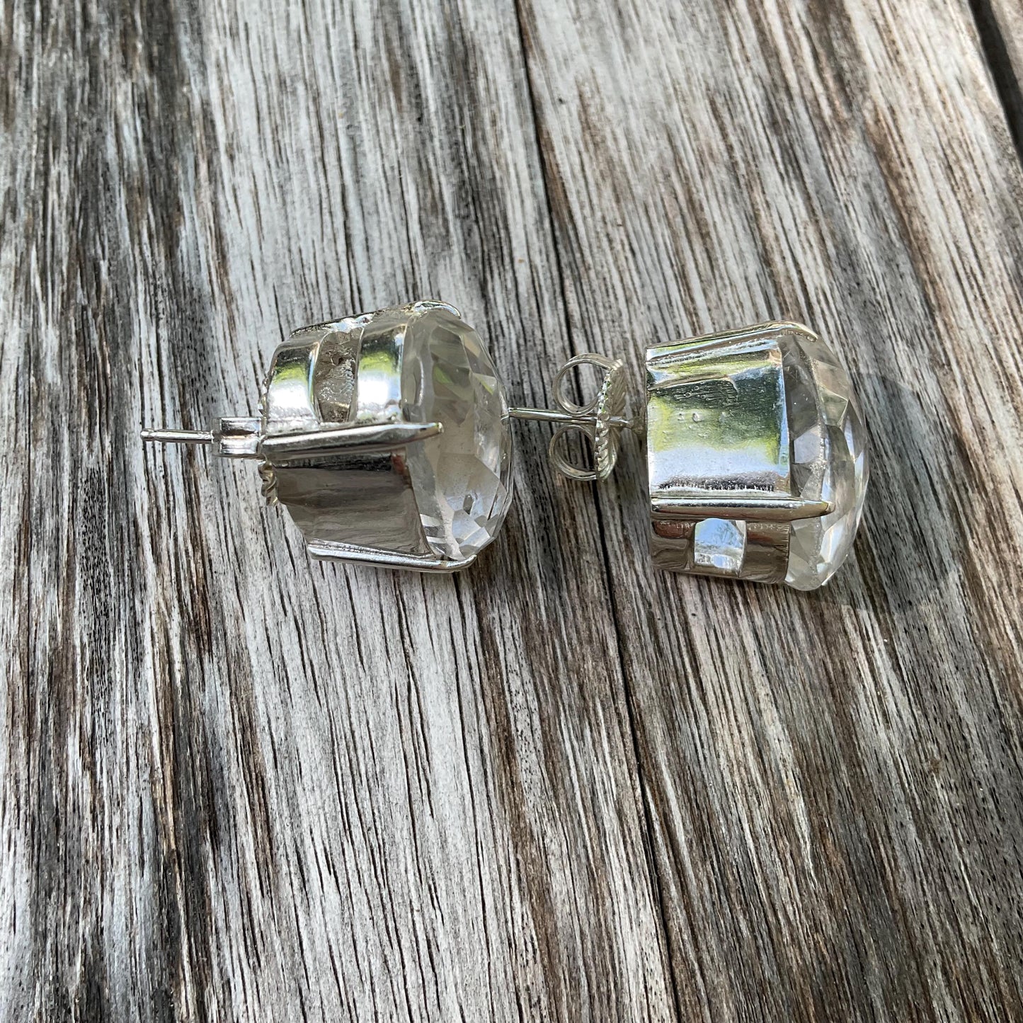 Sterling silver crystal quartz large post earrings Colors Of Etnika