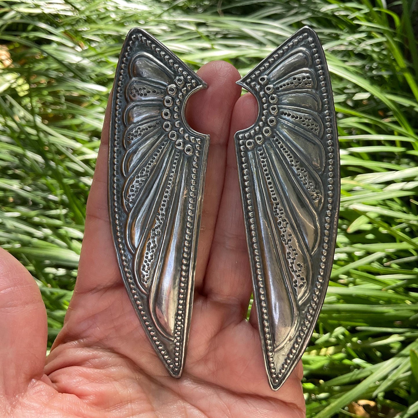 Sterling Silver angel wings oversize long Earrings Colors Of Etnika