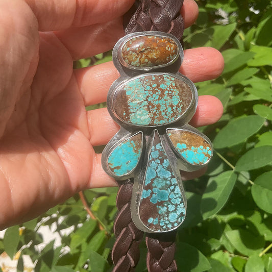 Sterling silver braided turquoise oversize bolo tie necklace Colors Of Etnika