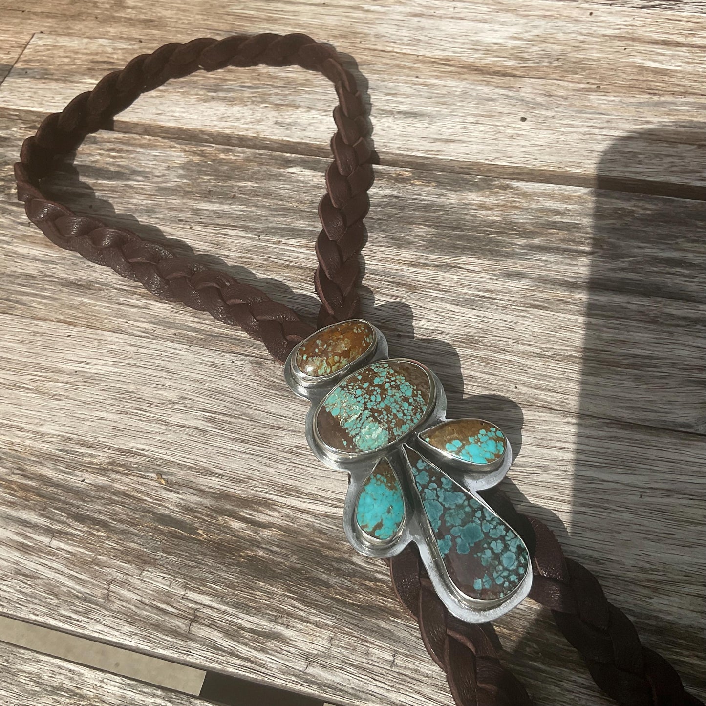 Sterling silver braided turquoise oversize bolo tie necklace Colors Of Etnika