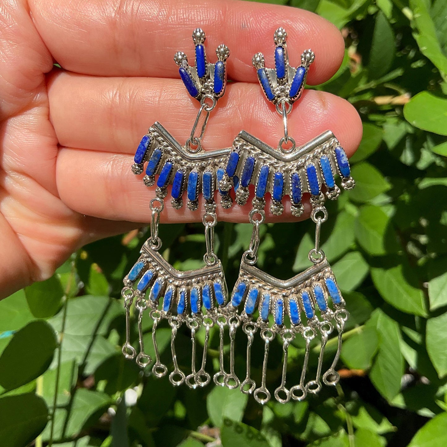 sterling silver dangle  lapis lazuli long petit point Earrings Colors Of Etnika